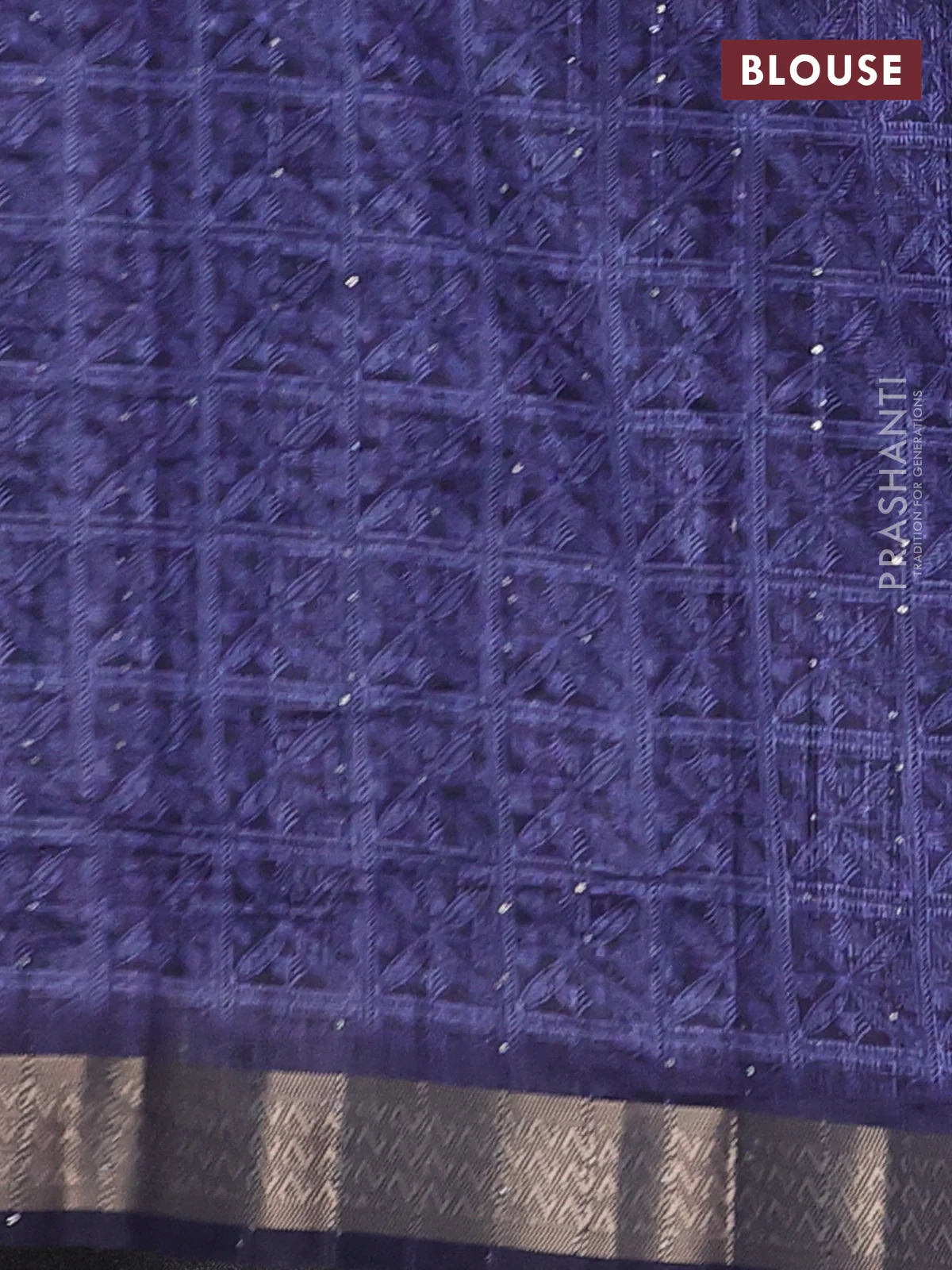 Semi tussar saree violet with allover leaf prints & sequin work and zari woven border - Image 4