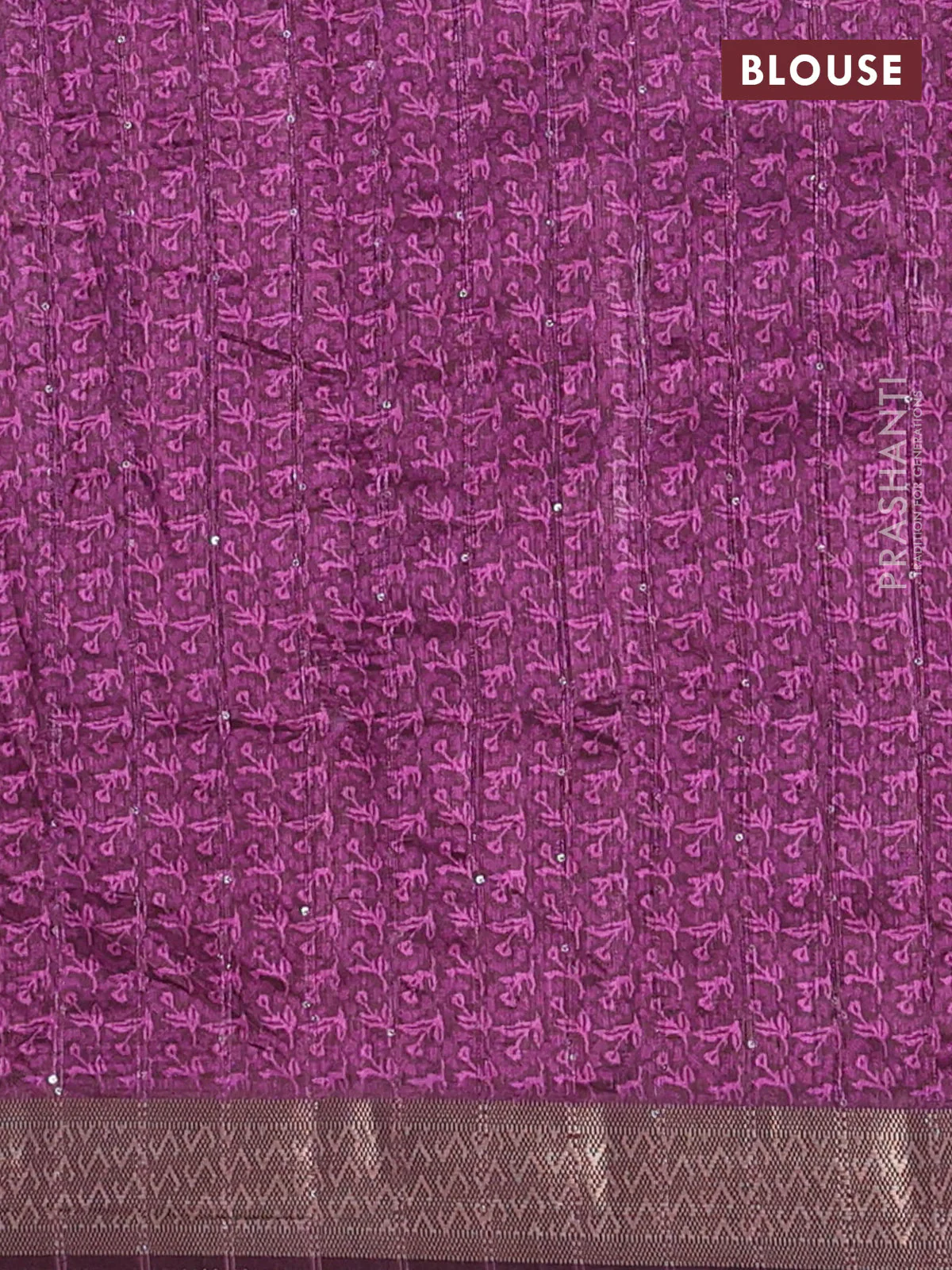 Semi tussar saree wine shade with allover floral prints & sequin work and zari woven border - Image 4