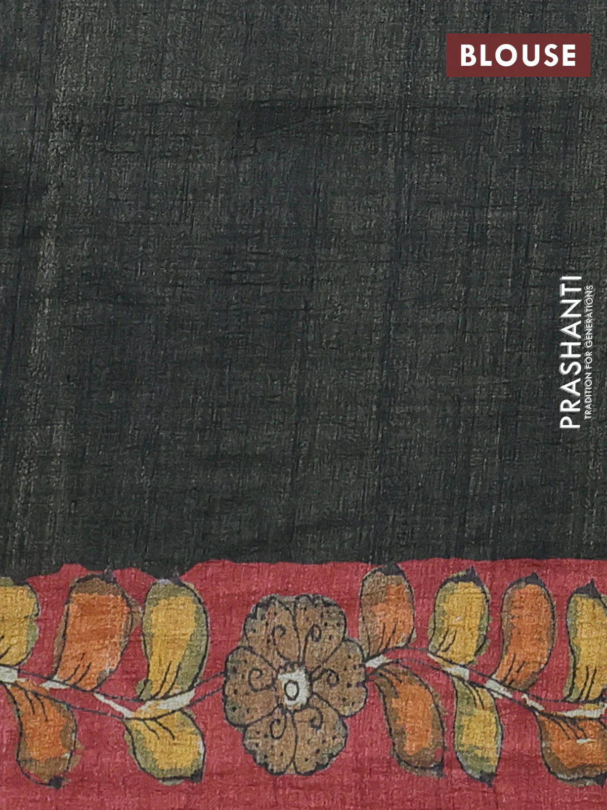 Semi tussar saree yellow and rustic orange with allover kalamkari prints and mirror work - Image 3