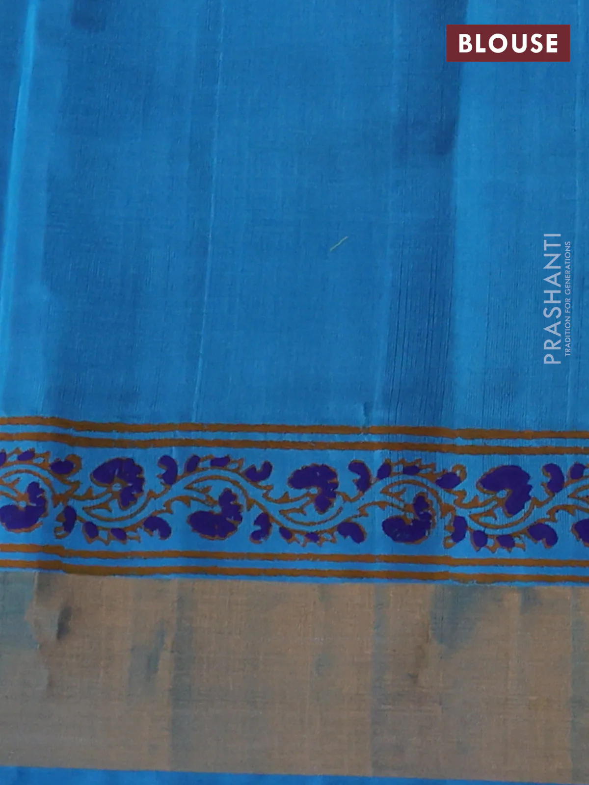 Silk cotton block printed saree blue and cs blue with allover prints and zari woven border - Image 3