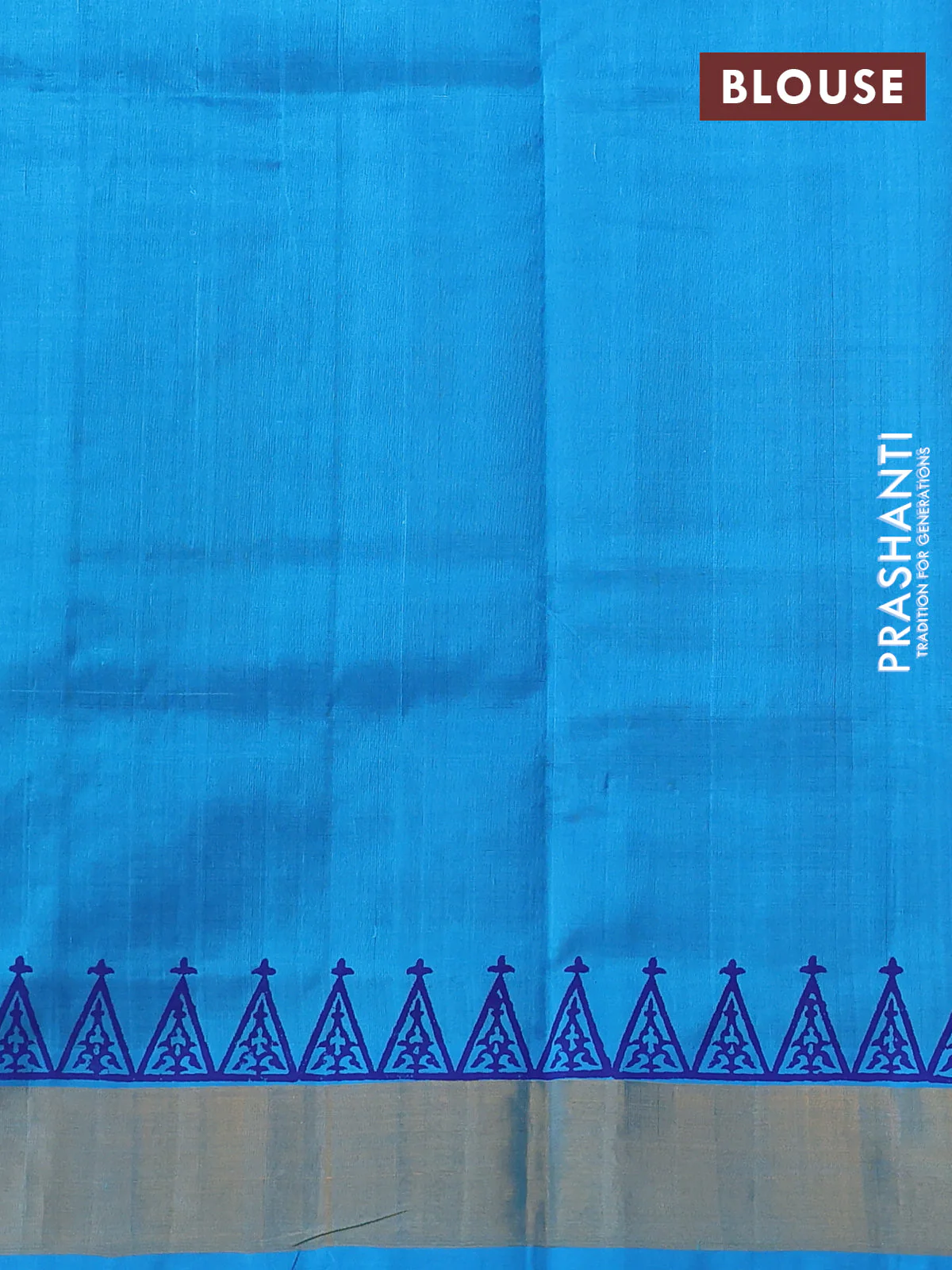 Silk cotton block printed saree blue and cs blue with butta prints and zari woven border - Image 3