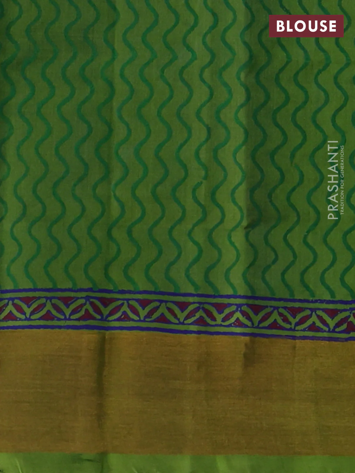 Silk cotton block printed saree blue and light green with annam butta prints and zari woven border - Image 3