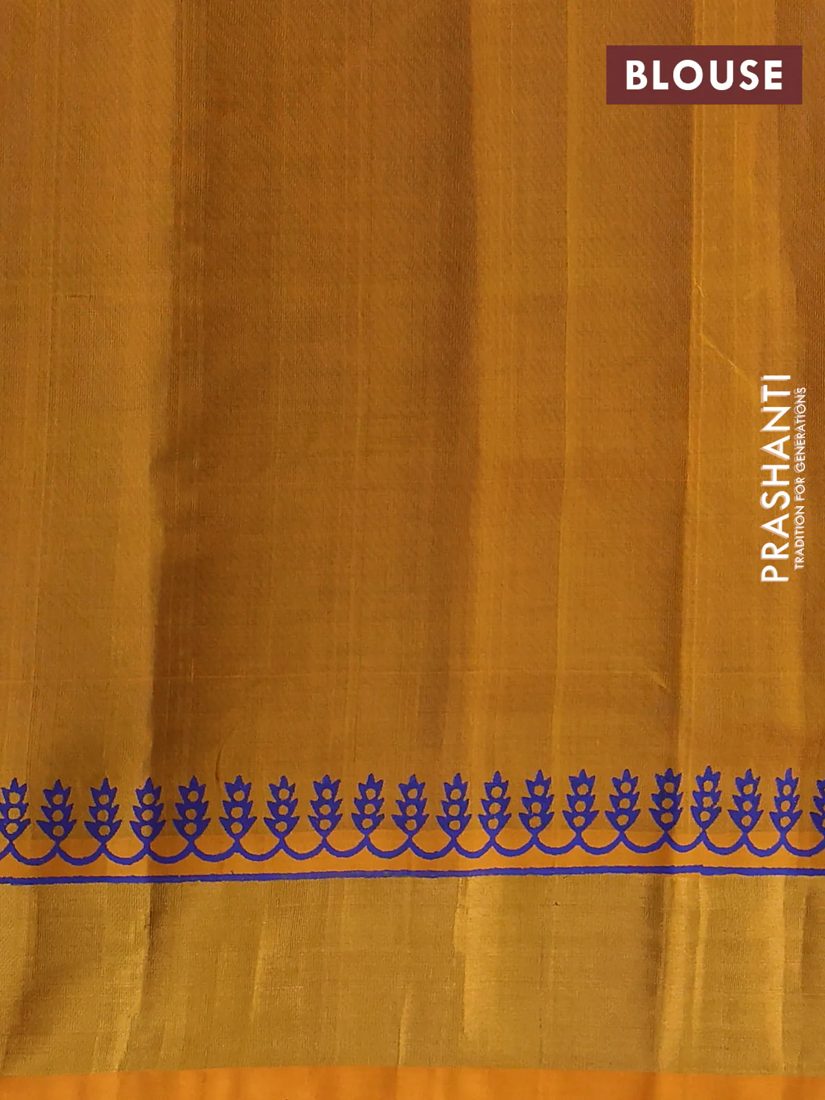 Silk cotton block printed saree blue and yellow with allover prints and zari woven border - Image 3