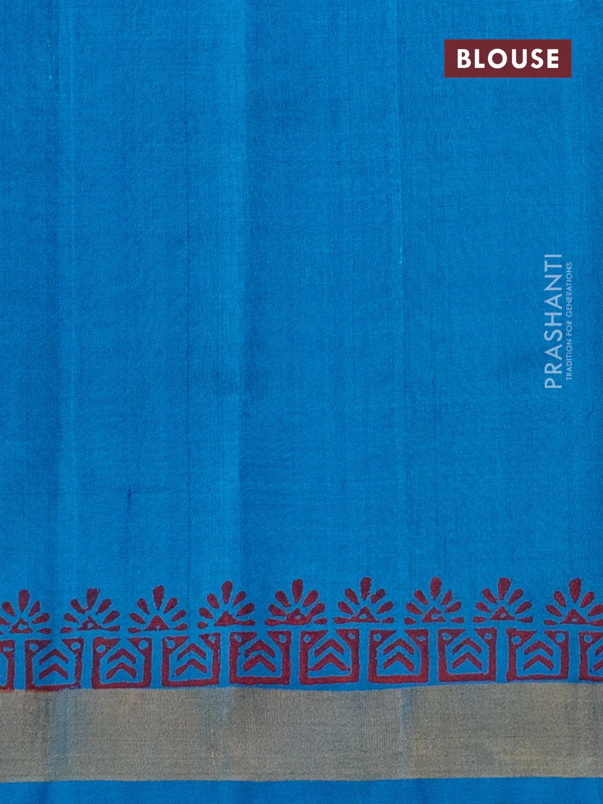 Silk cotton block printed saree cs blue with allover prints and zari woven border - Image 3