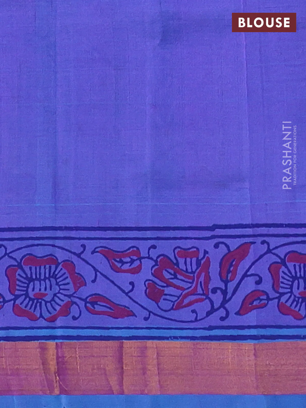 Silk cotton block printed saree dual shade of bluish violet with prints and long printed zari woven border - Image 3