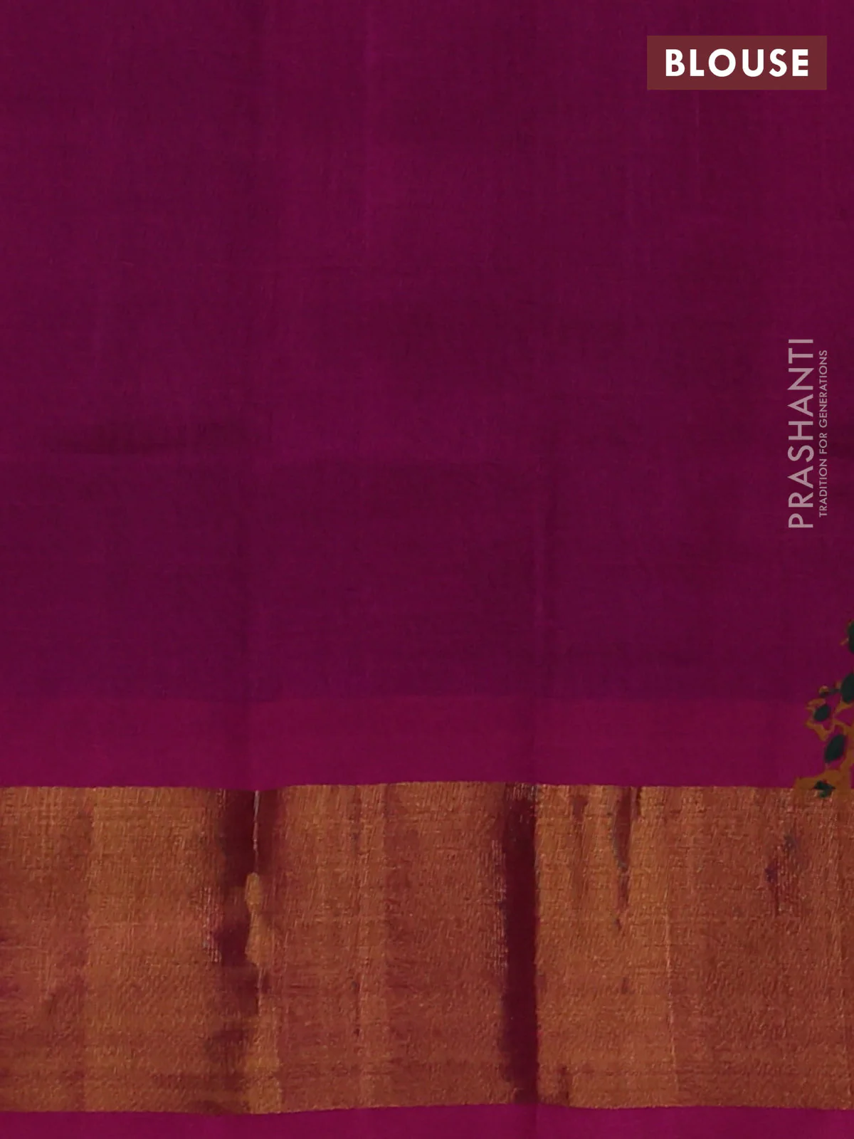 Silk cotton block printed saree green and pink with butta prints and zari woven border - Image 3
