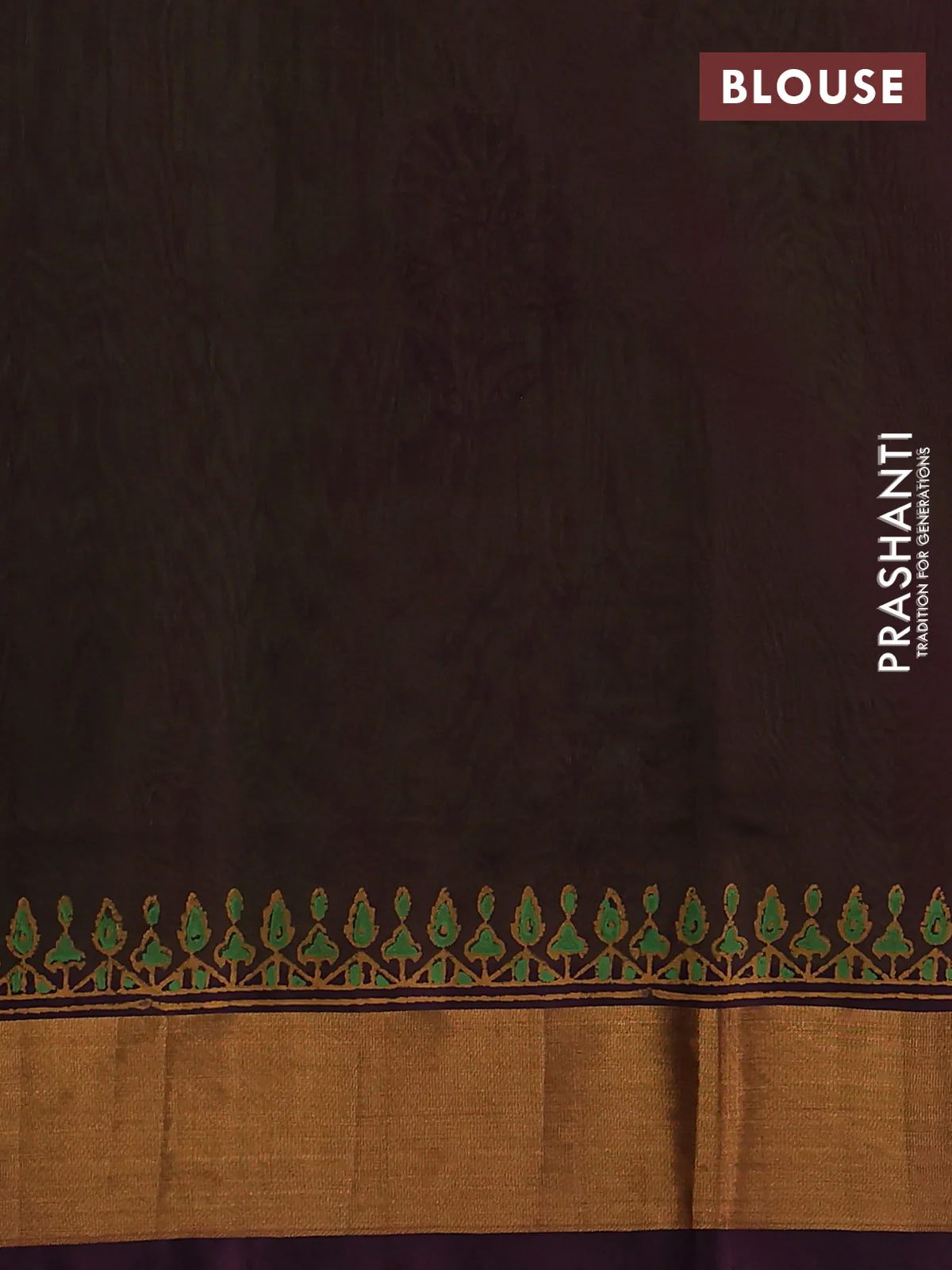 Silk cotton block printed saree light green and deep wine shade with floral butta prints and zari woven border - Image 3