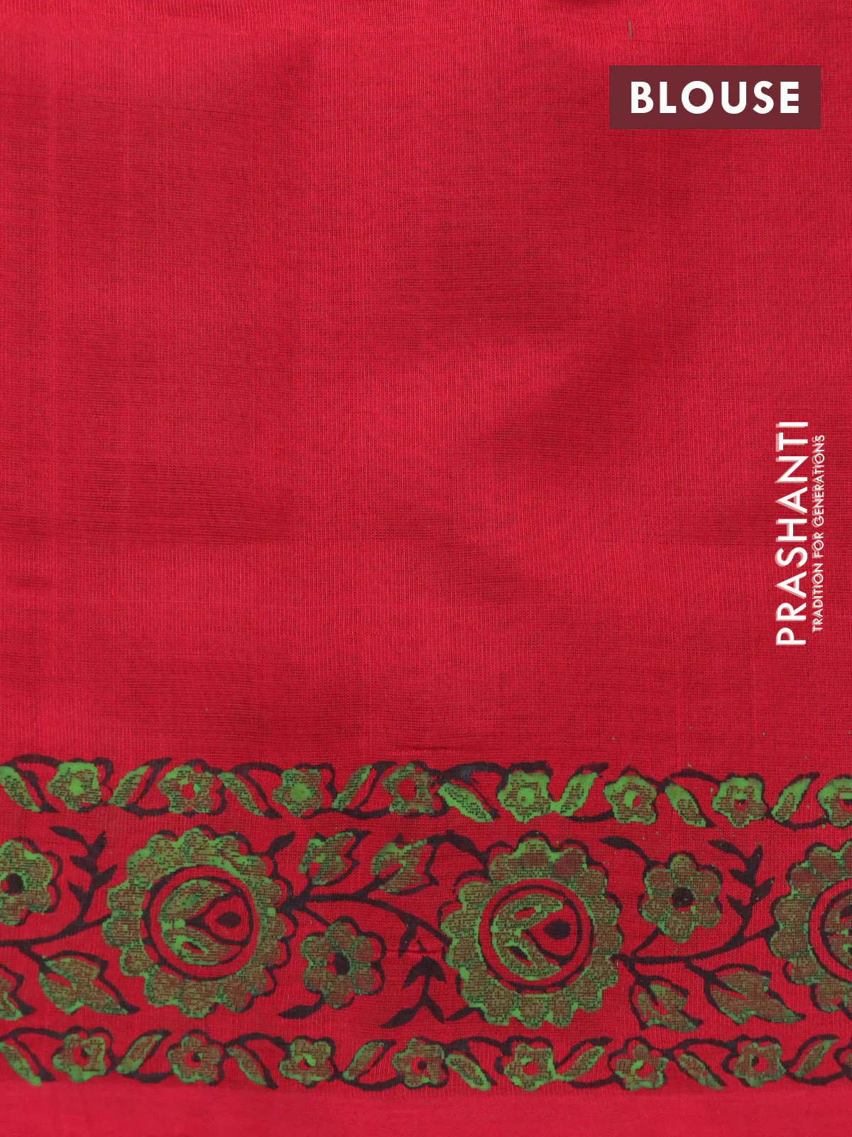 Silk cotton block printed saree light green and red with butta prints and printed border - Image 4