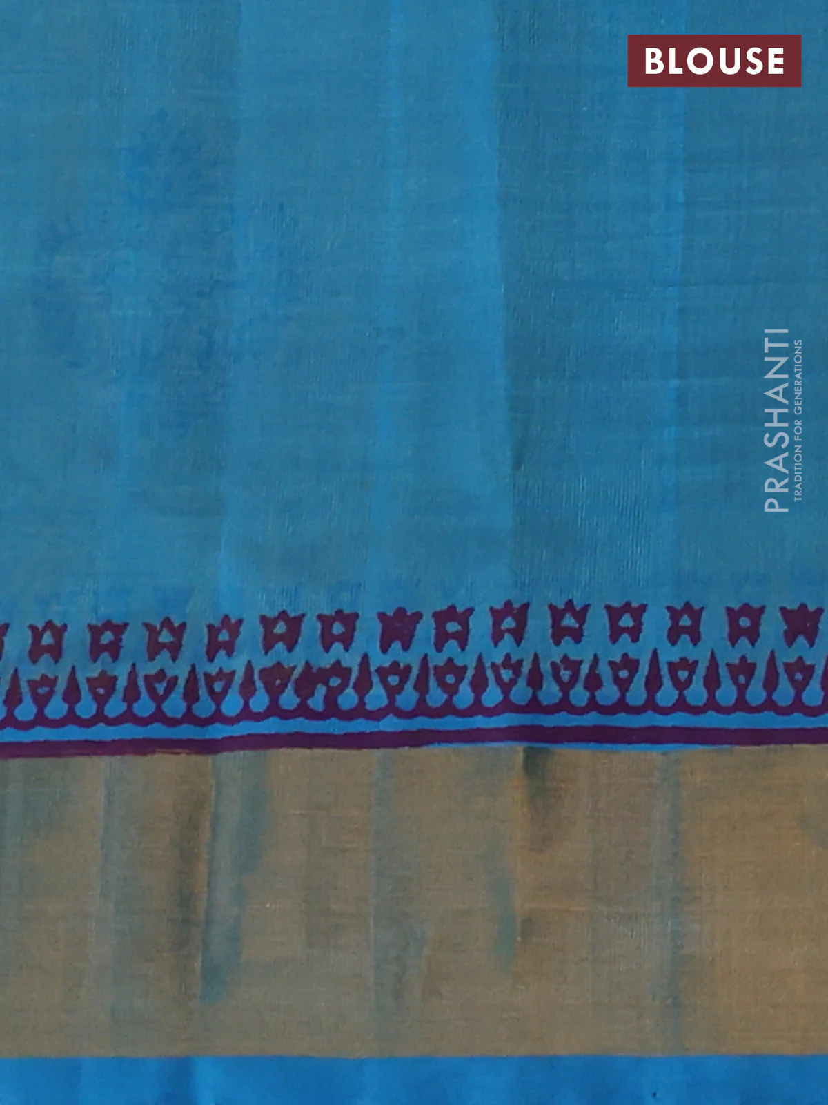 Silk cotton block printed saree lime yellow and cs blue with allover prints and zari woven border - Image 3