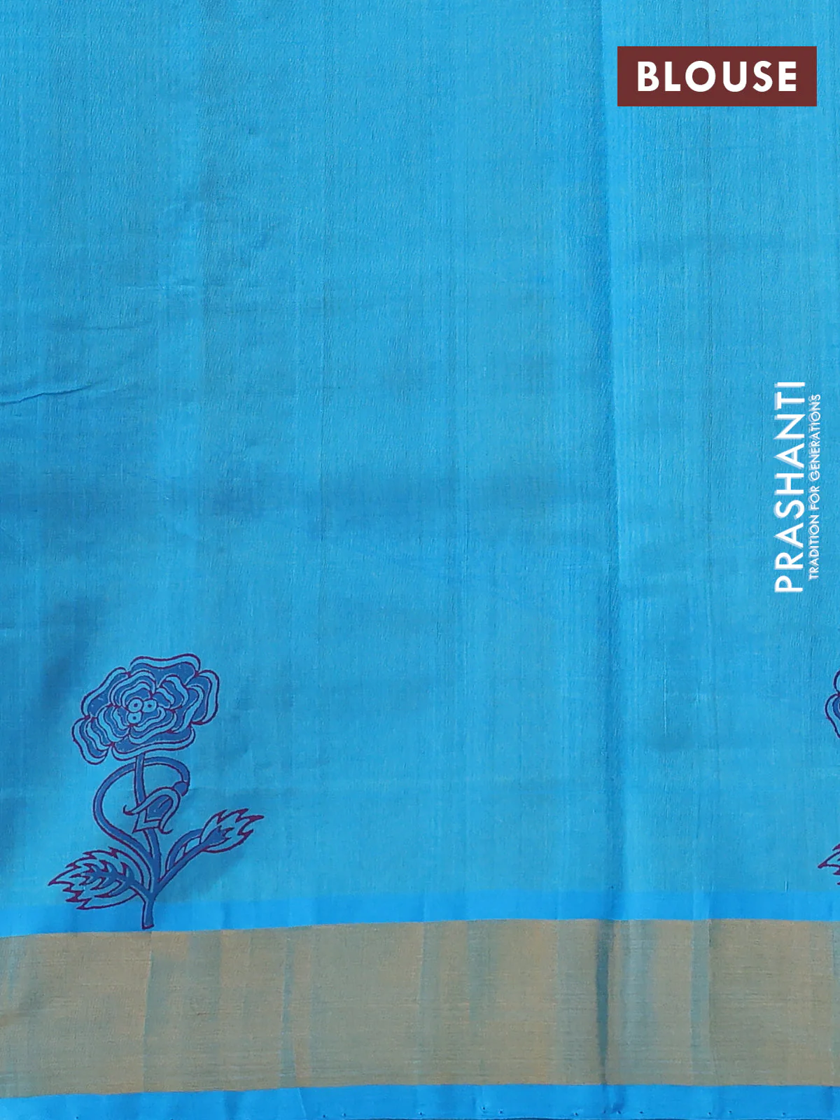 Silk cotton block printed saree lime yellow and cs blue with floral butta prints and zari woven border - Image 3