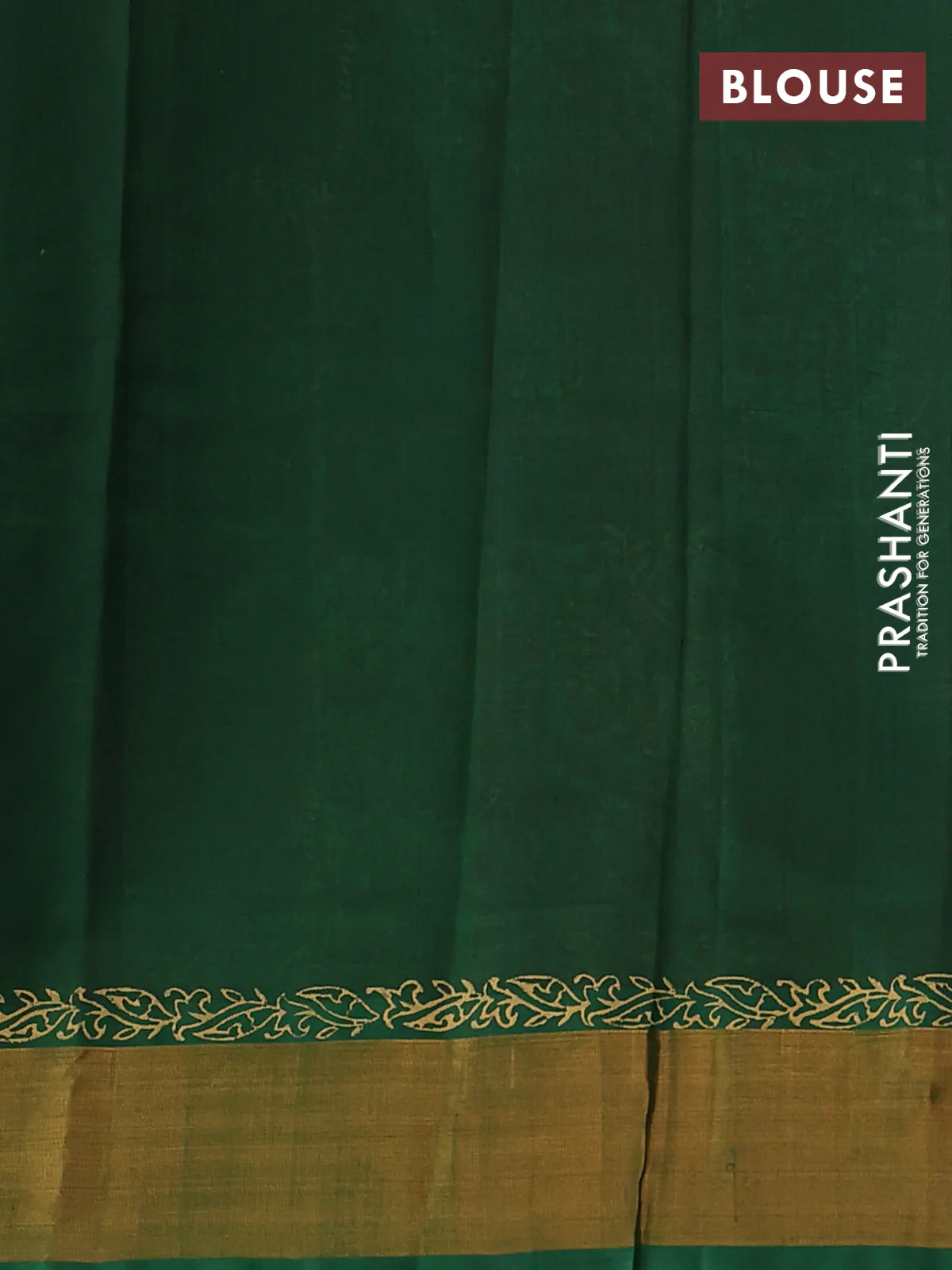 Silk cotton block printed saree maroon and green with allover paisley prints and zari woven border - Image 3