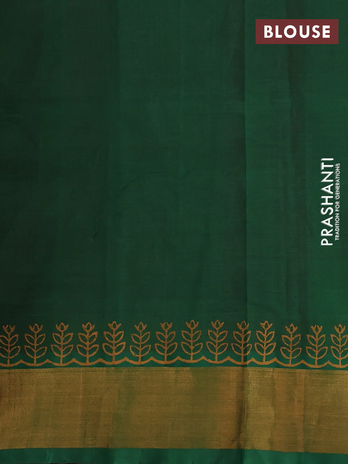 Silk cotton block printed saree maroon and green with allover prints and zari woven border - Image 3
