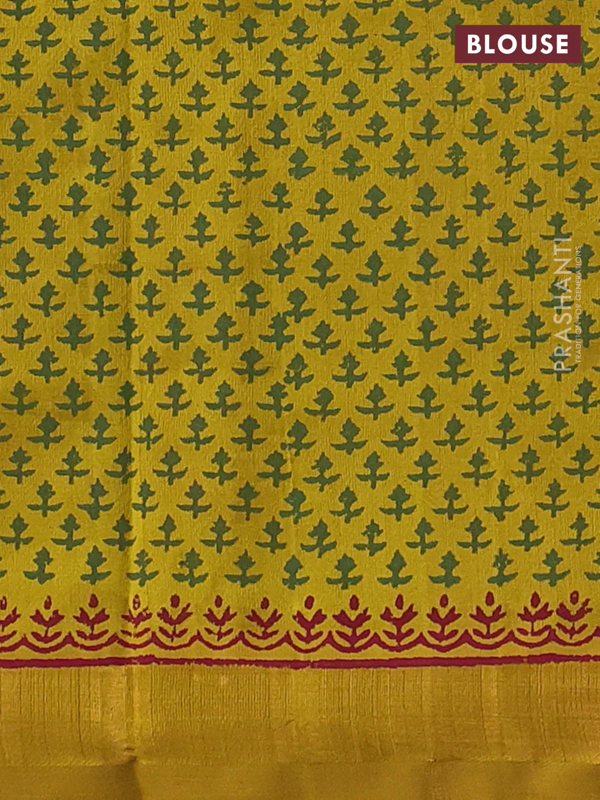 Silk cotton block printed saree mustard yellow with floral butta prints and zari woven border - Image 3