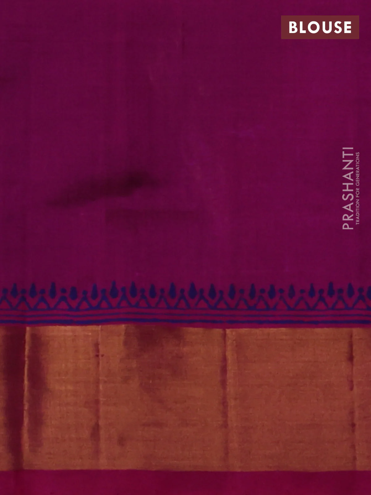 Silk cotton block printed saree navy blue and pink with allover prints and zari woven border - Image 3