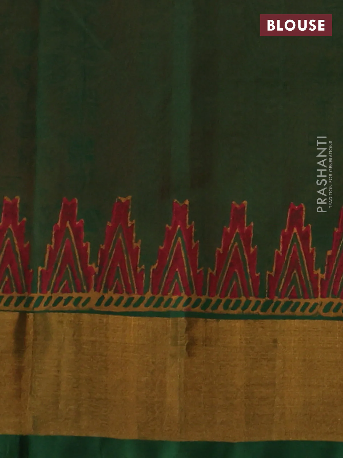 Silk cotton block printed saree orange and green with allover prints and zari woven border - Image 3