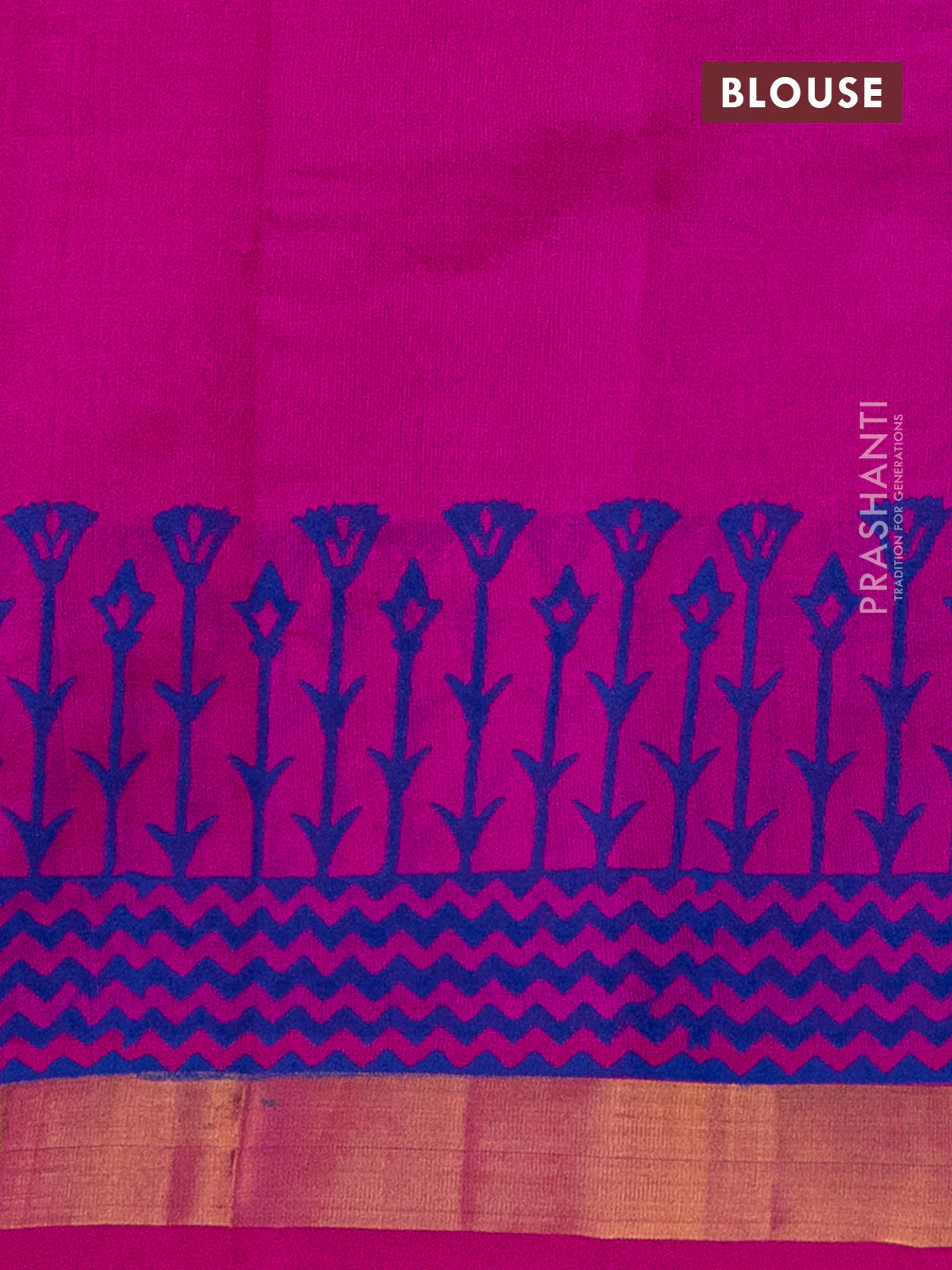 Silk cotton block printed saree pink and blue with butta prints and zari woven border - Image 3