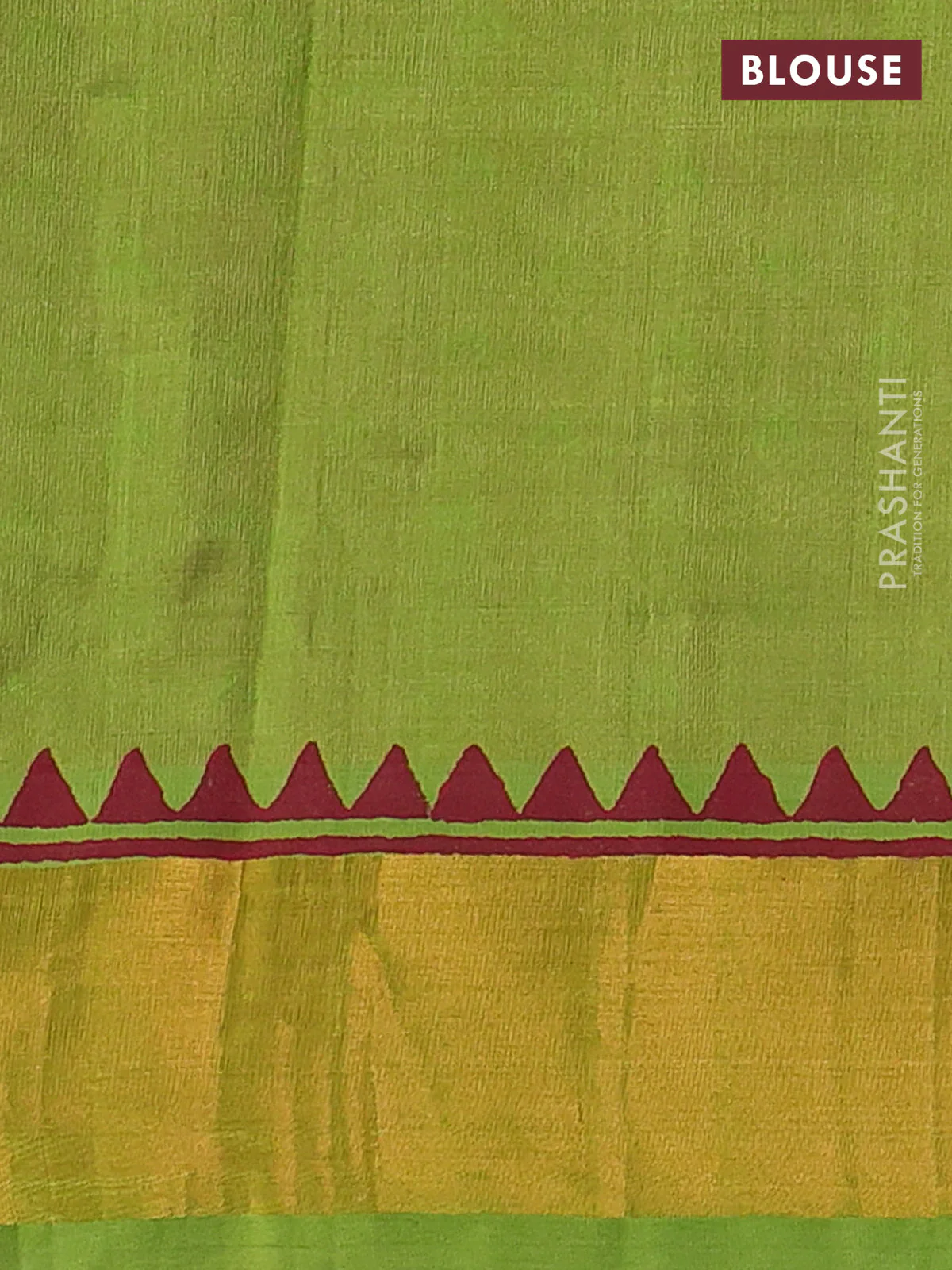 Silk cotton block printed saree pink and light green with allover butta prints and zari woven border - Image 3