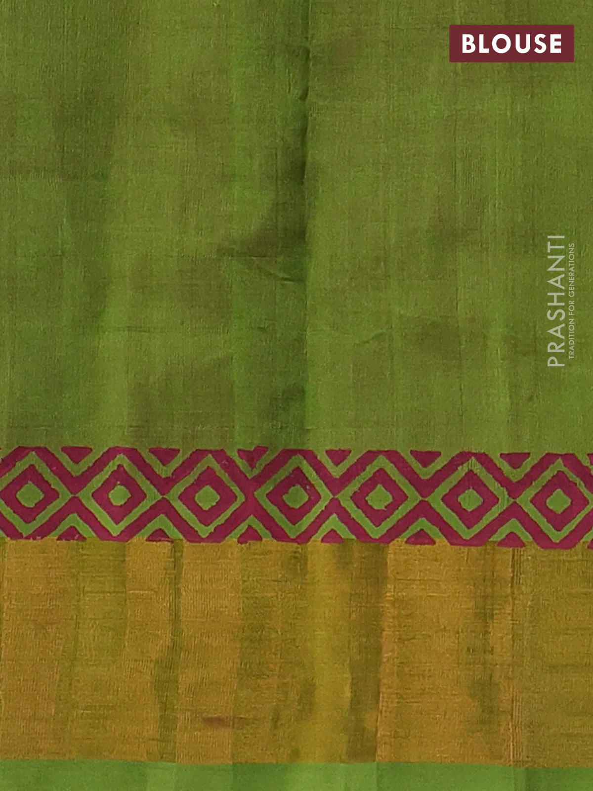 Silk cotton block printed saree pink and light green with allover butta prints and zari woven border - Image 3