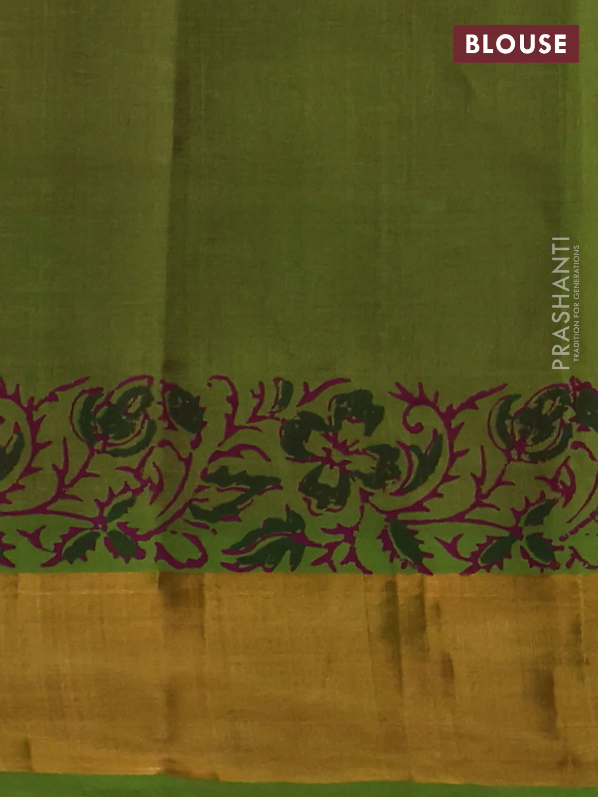 Silk cotton block printed saree pink and light green with allover prints and zari woven border - Image 3