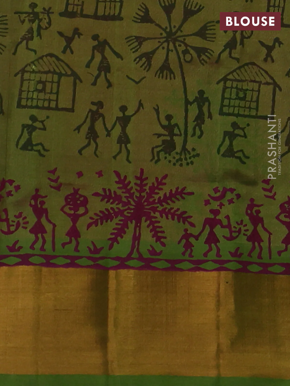 Silk cotton block printed saree pink shade and light green with allover prints and zari woven border - Image 3