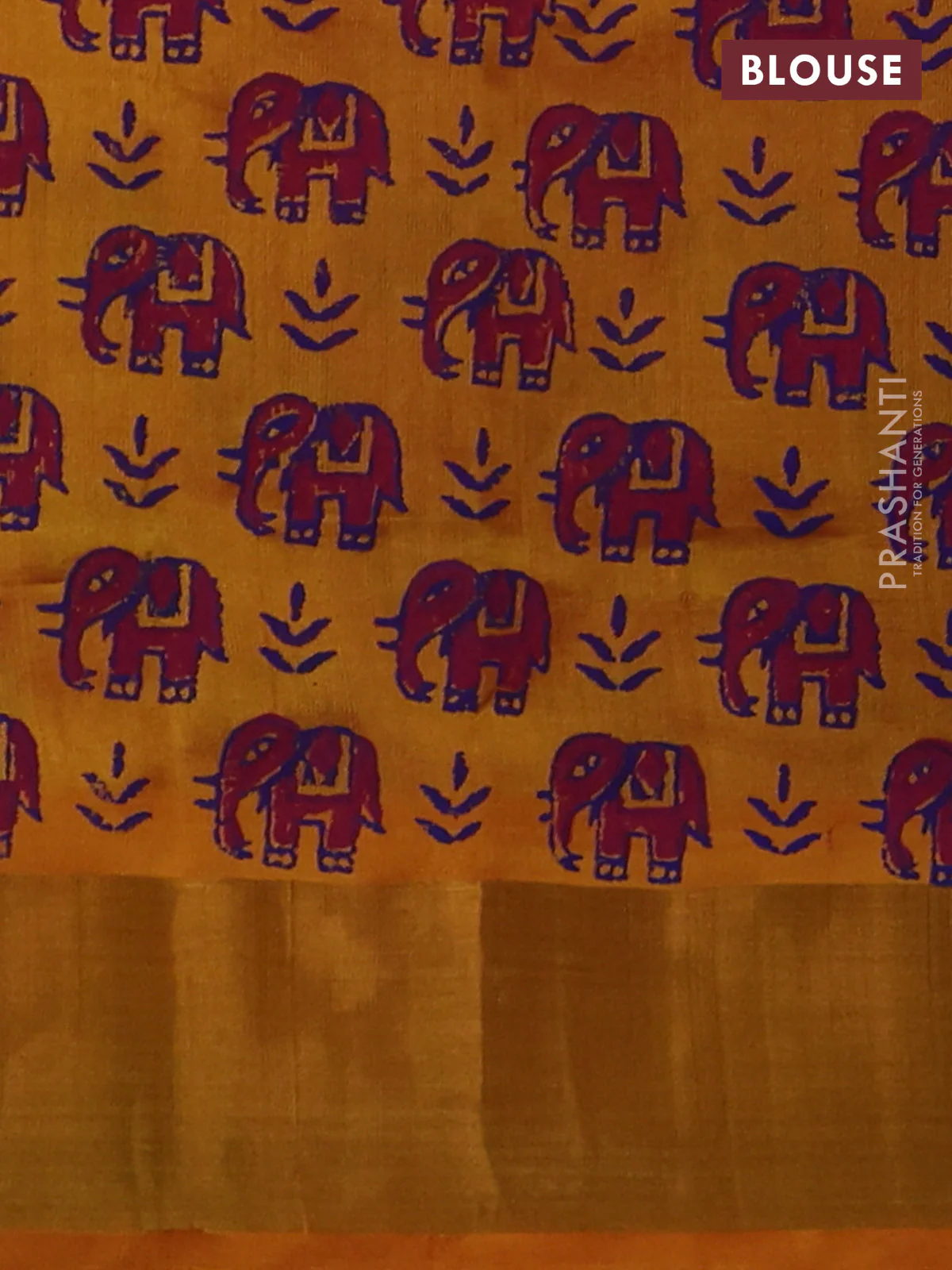 Silk cotton block printed saree pink shade and mango yellow with butta prints and zari woven border - Image 3