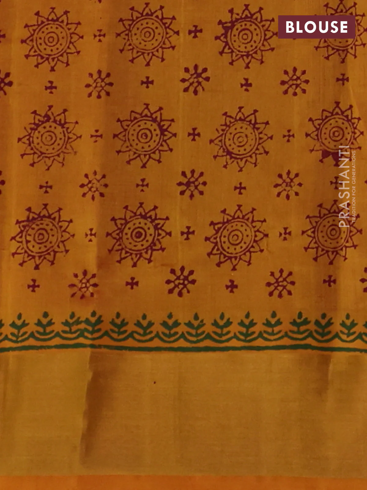 Silk cotton block printed saree pink shade and mango yellow with butta prints and zari woven border - Image 3
