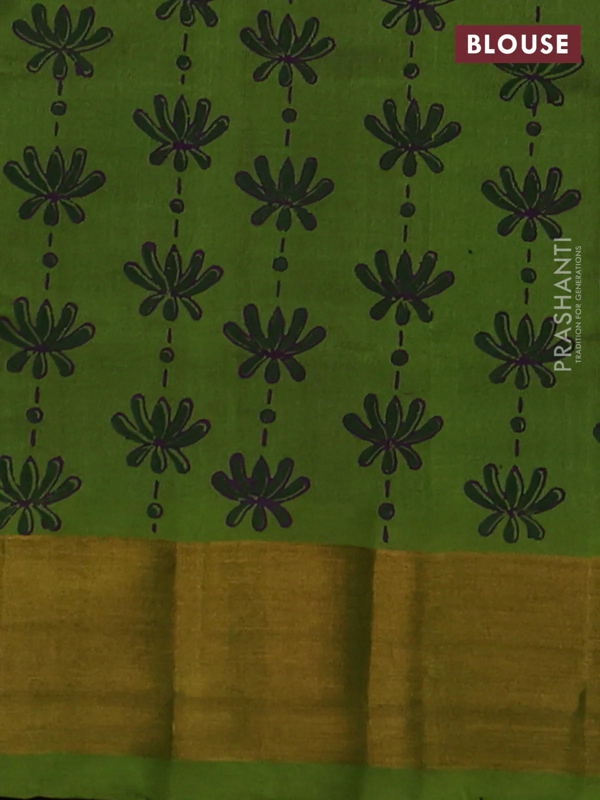 Silk cotton block printed saree purple and light green with allover prints and zari woven border - Image 3