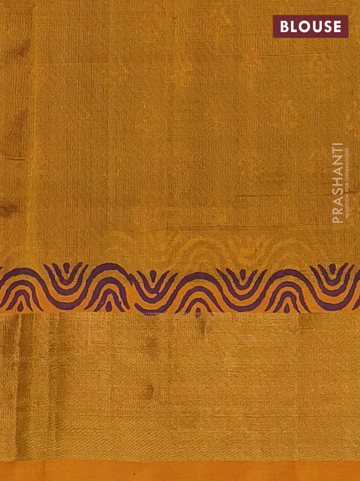 Silk cotton block printed saree purple and mustard yellow with allover butta prints and zari woven border - Image 3