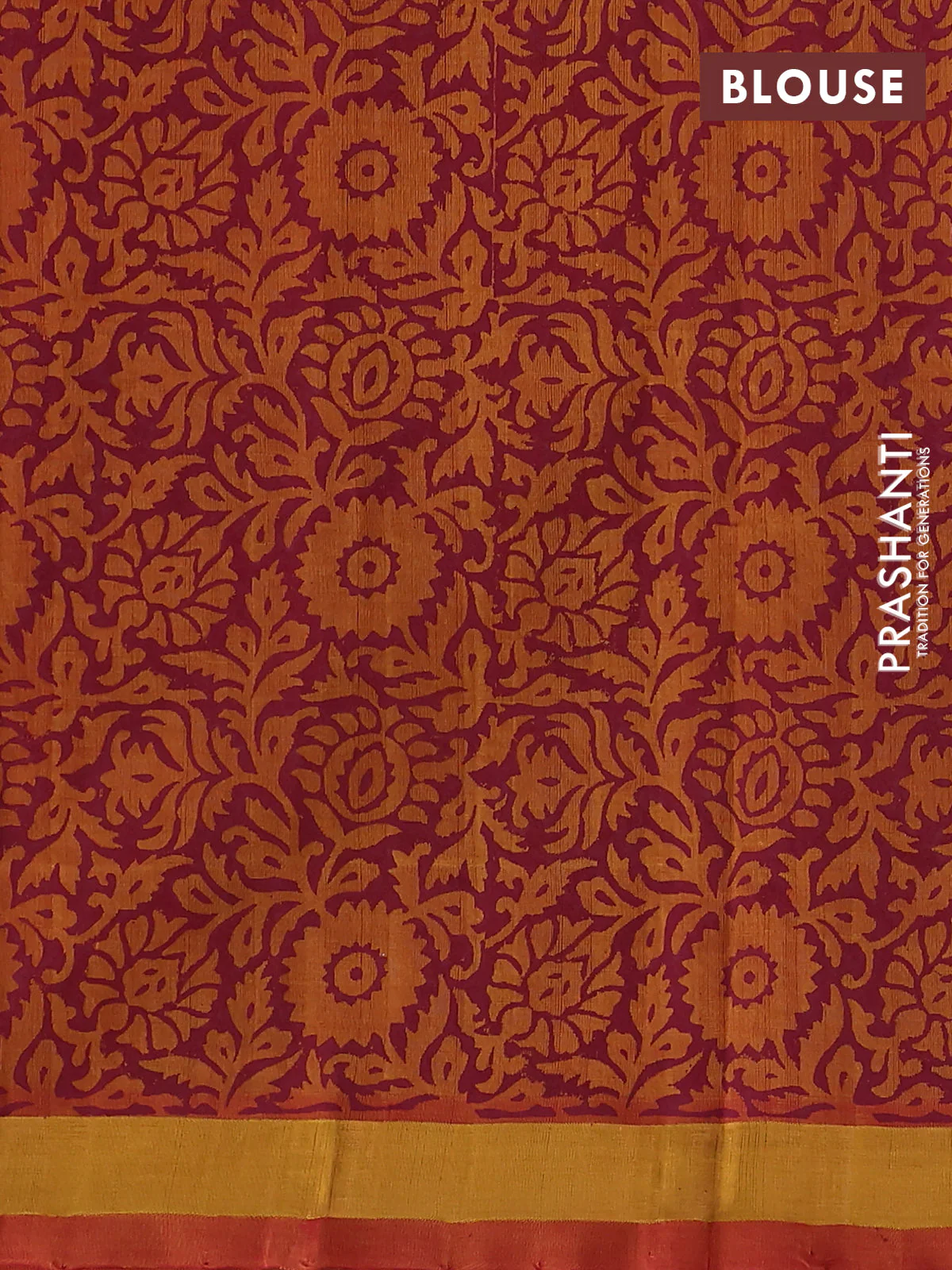 Silk cotton block printed saree sunset orange with allover prints and zari woven border - Image 3