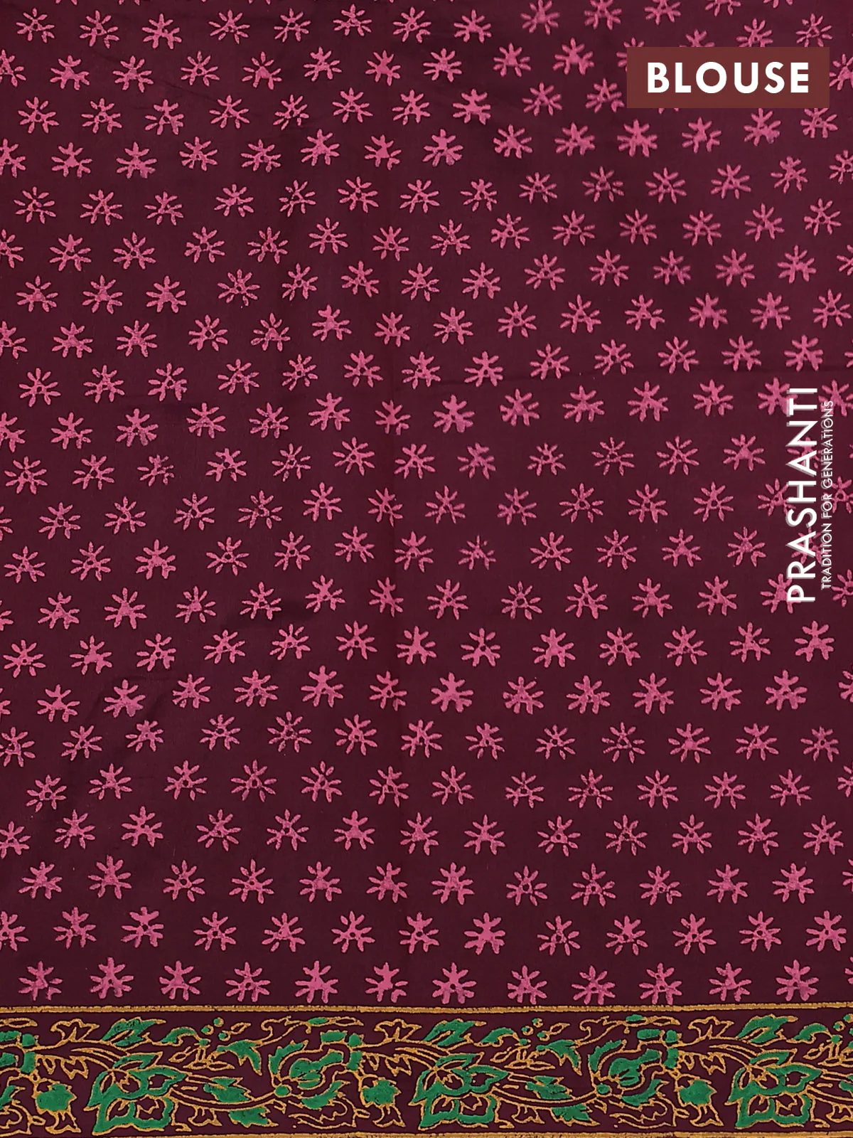 Silk cotton block printed saree wine shade with butta prints and printed border - Image 3