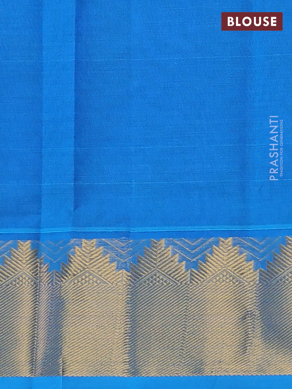Silk cotton saree blue and cs blue with plain body and temple zari woven border - Image 3