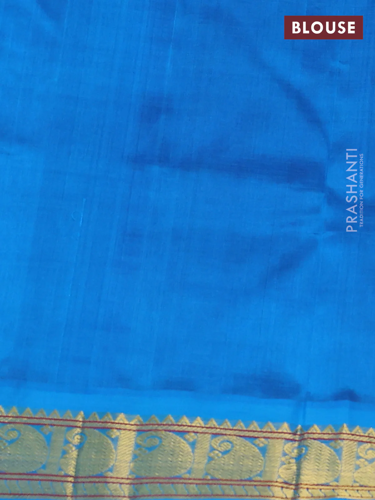 Silk cotton saree blue and cs blue with plain body and zari woven korvai border - Image 3