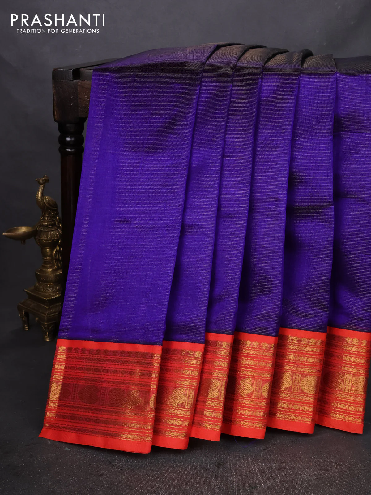 Silk cotton saree blue and dual shade of pinkish orange with allover vairaosi pattern and zari woven korvai border