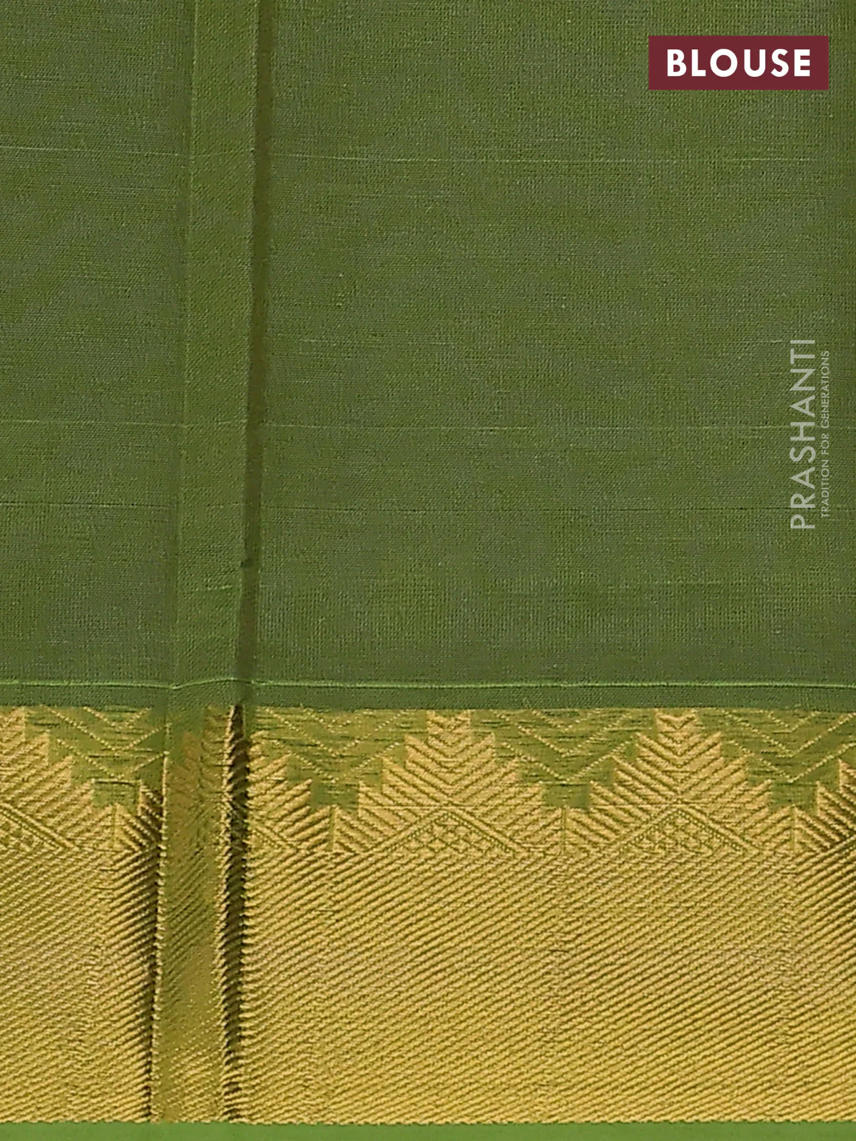 Silk cotton saree blue and light green with plain body and temple zari woven border - Image 3