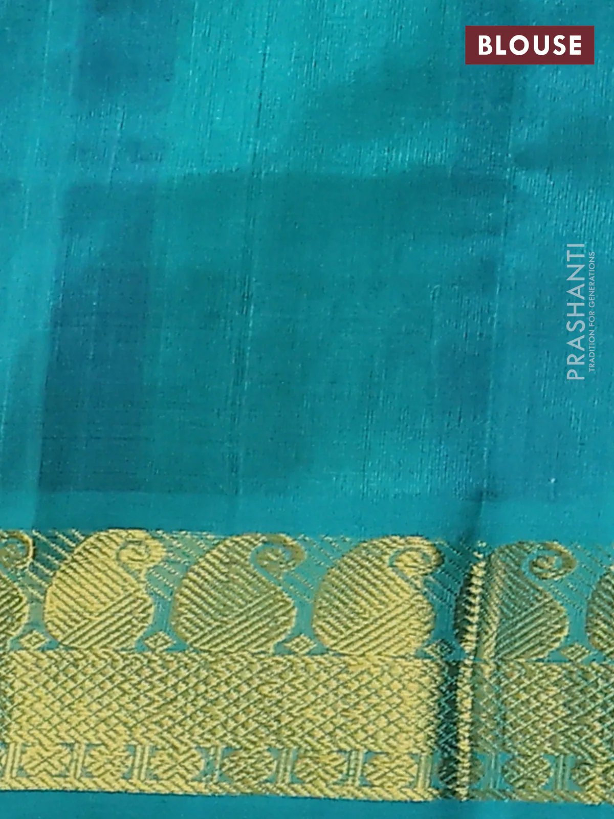 Silk cotton saree blue and teal blue with allover paalum pazhamum checked pattern & temple zari woven buttas and zari woven border - Image 3