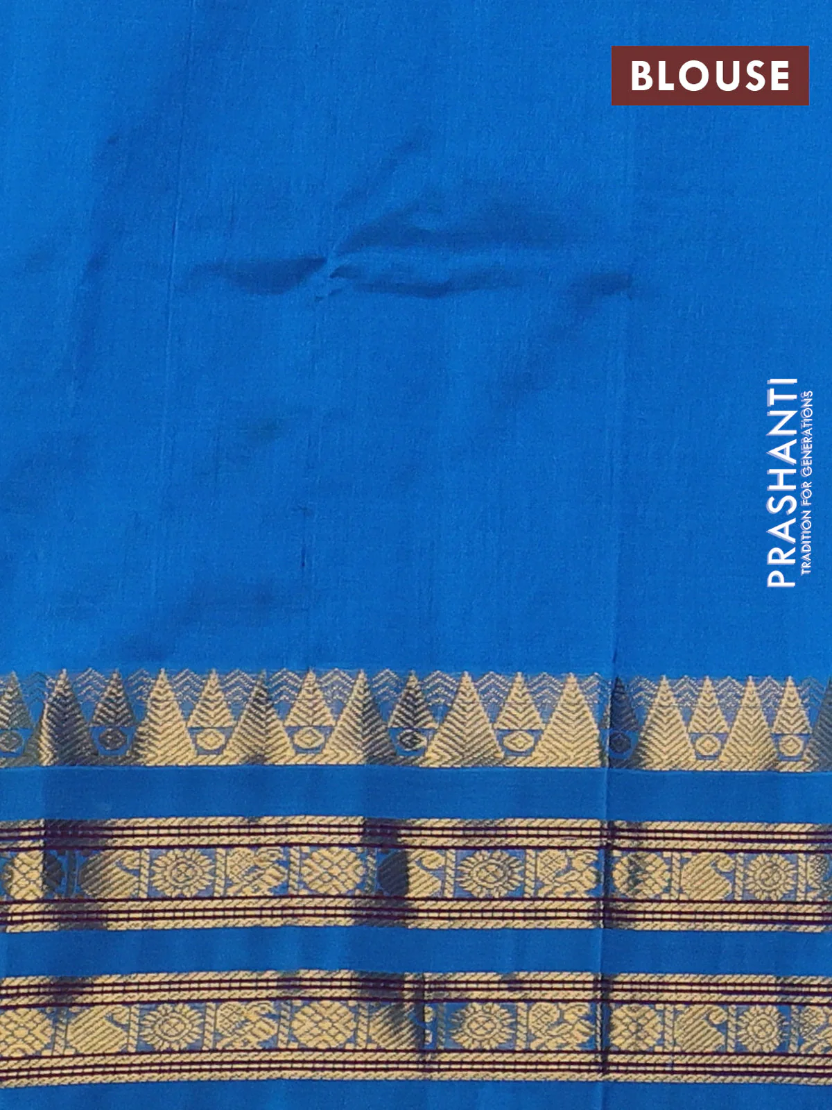 Silk cotton saree blue and teal blue with allover small checked pattern and temple design rettapet zari korvai border - Image 3