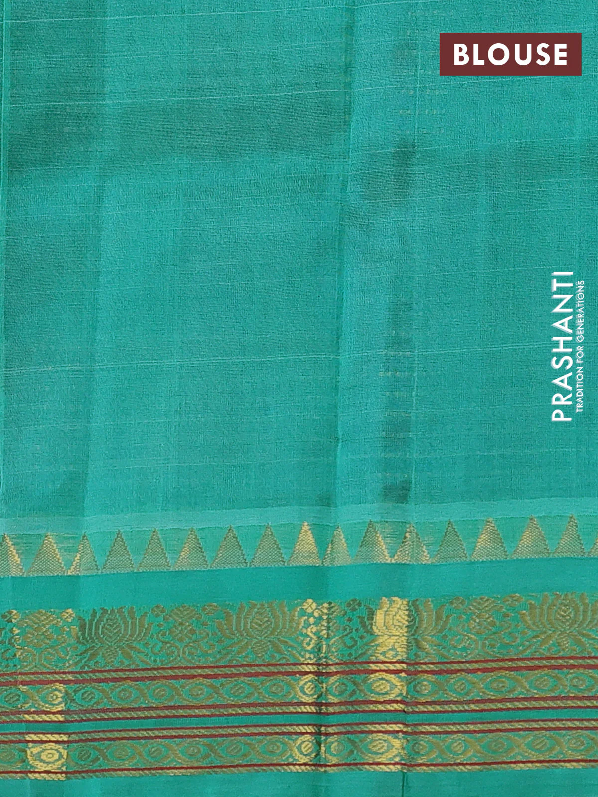 Silk cotton saree blue and teal blue with allover zari woven checked pattern and temple design zari woven korvai border - Image 3