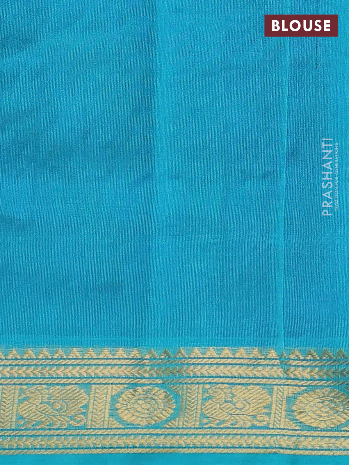 Silk cotton saree blue and teal blue with plain body and annam & rudraksha zari woven border - Image 3