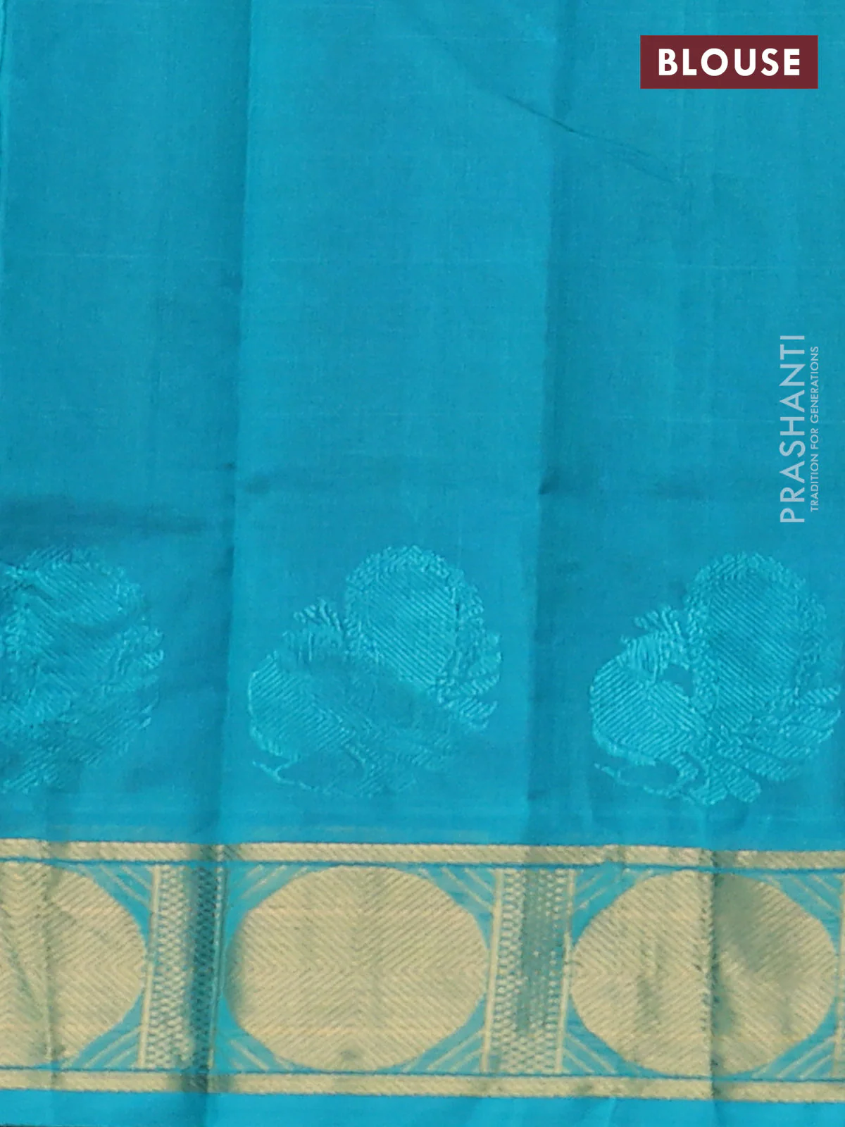 Silk cotton saree blue and teal blue with plain body and rudraksha zari woven border - Image 3