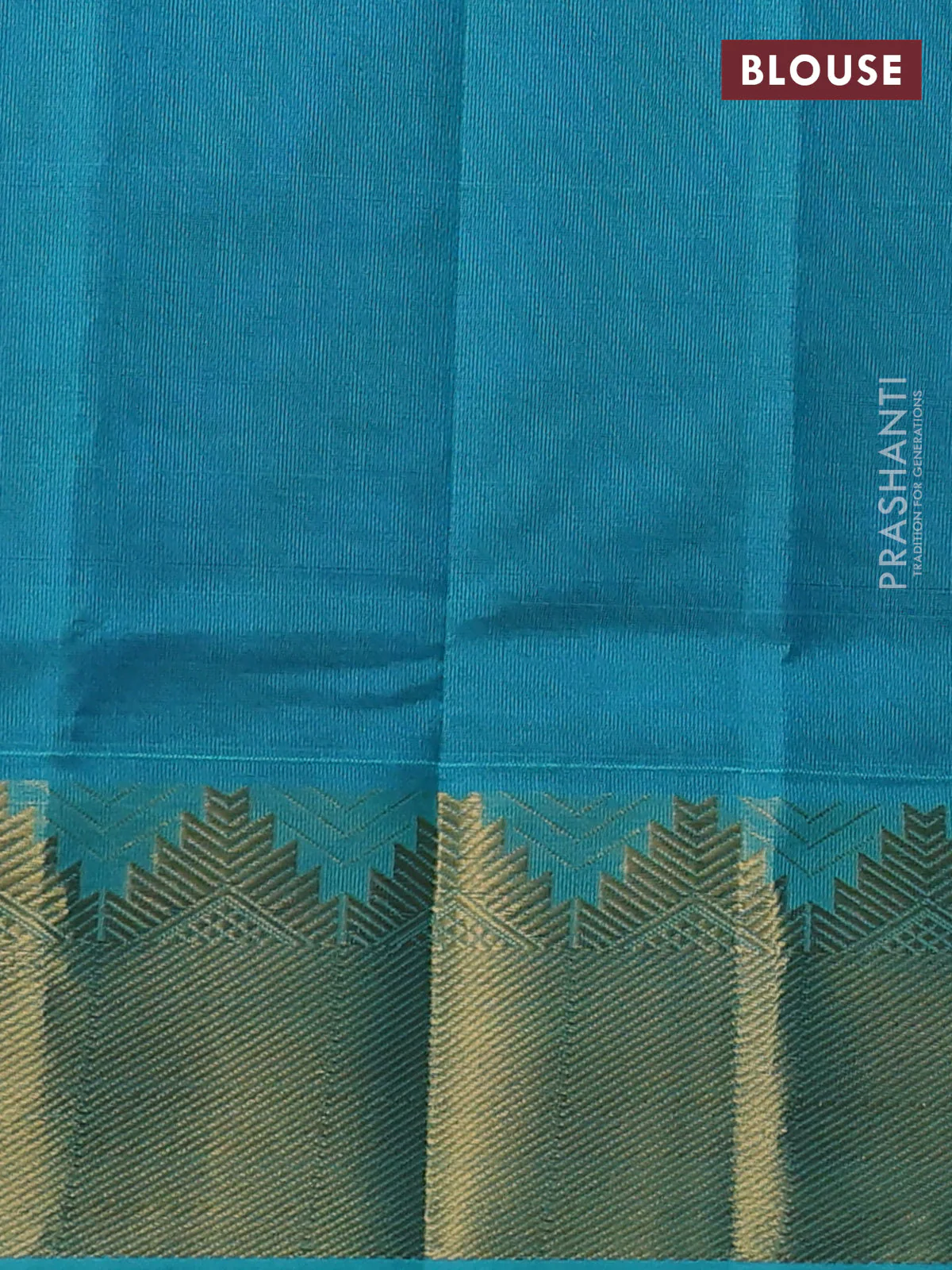 Silk cotton saree blue and teal blue with plain body and temple zari woven border - Image 3