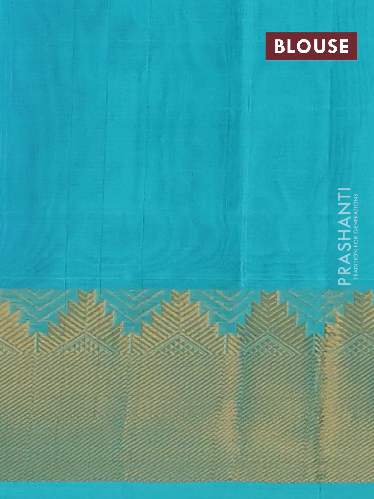 Silk cotton saree blue and teal blue with plain body and zari woven border - Image 3