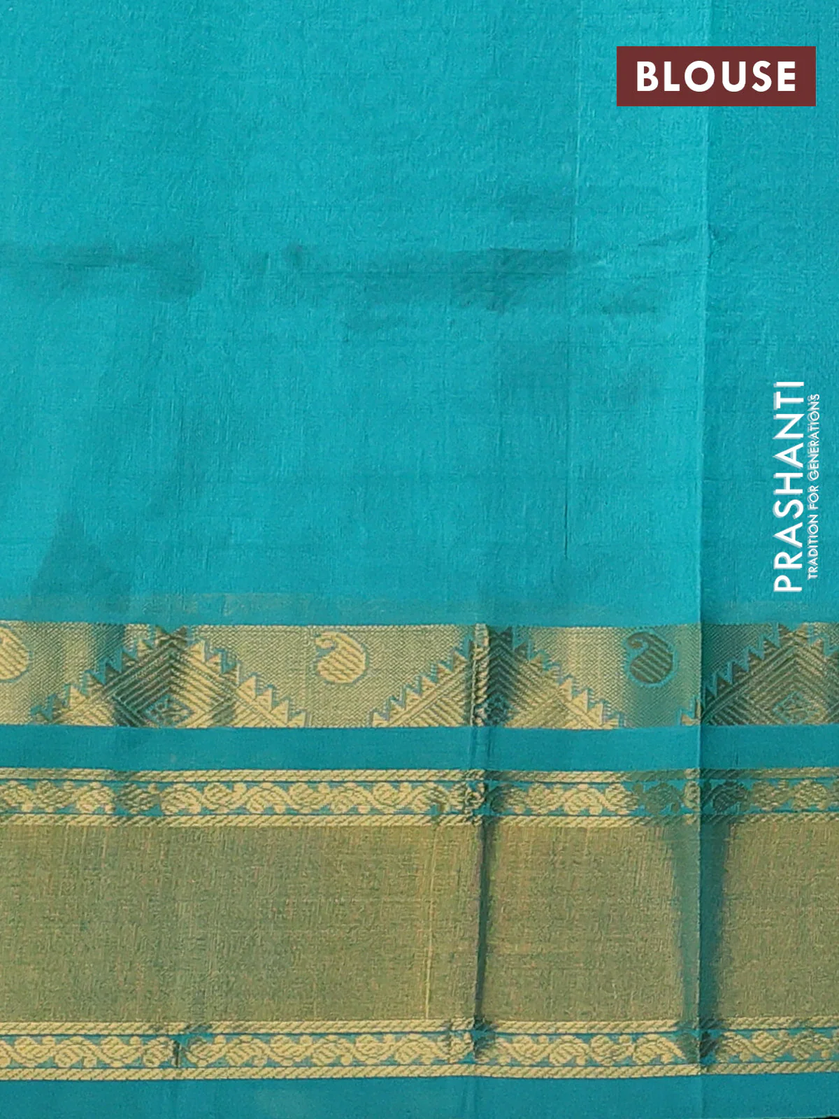 Silk cotton saree blue and teal green with allover thread checked pattern and temple rettapet zari woven korvai border - Image 3