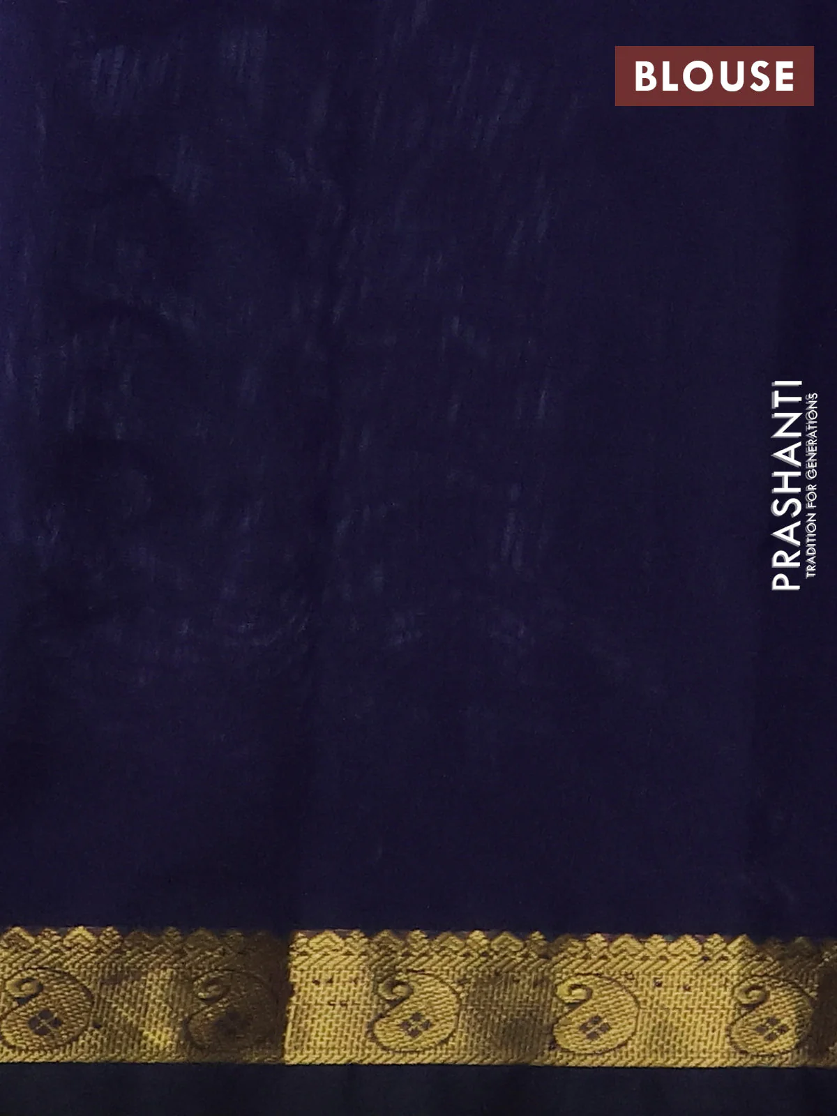 Silk cotton saree bluish grey and navy blue with plain body and zari woven border - Image 7