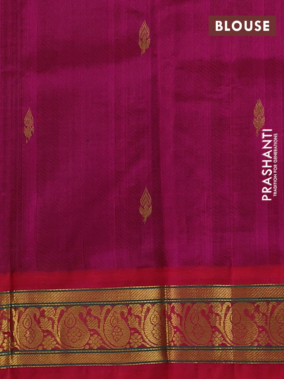 Silk cotton saree bottle green and pink with zari woven buttas and zari woven korvai border - Image 3