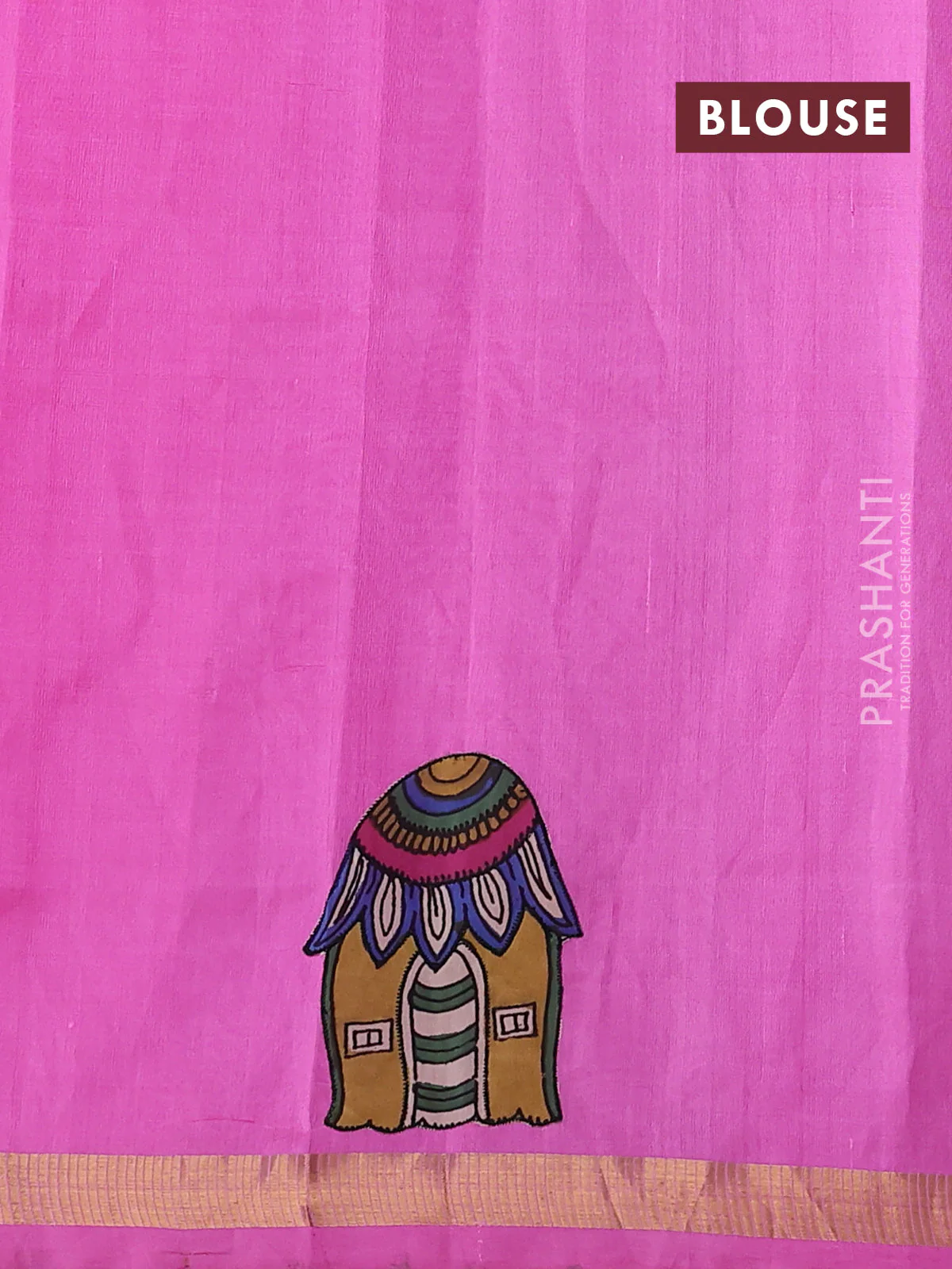 Silk cotton saree candy pink with kalamkari applique work and zari woven border - Image 3