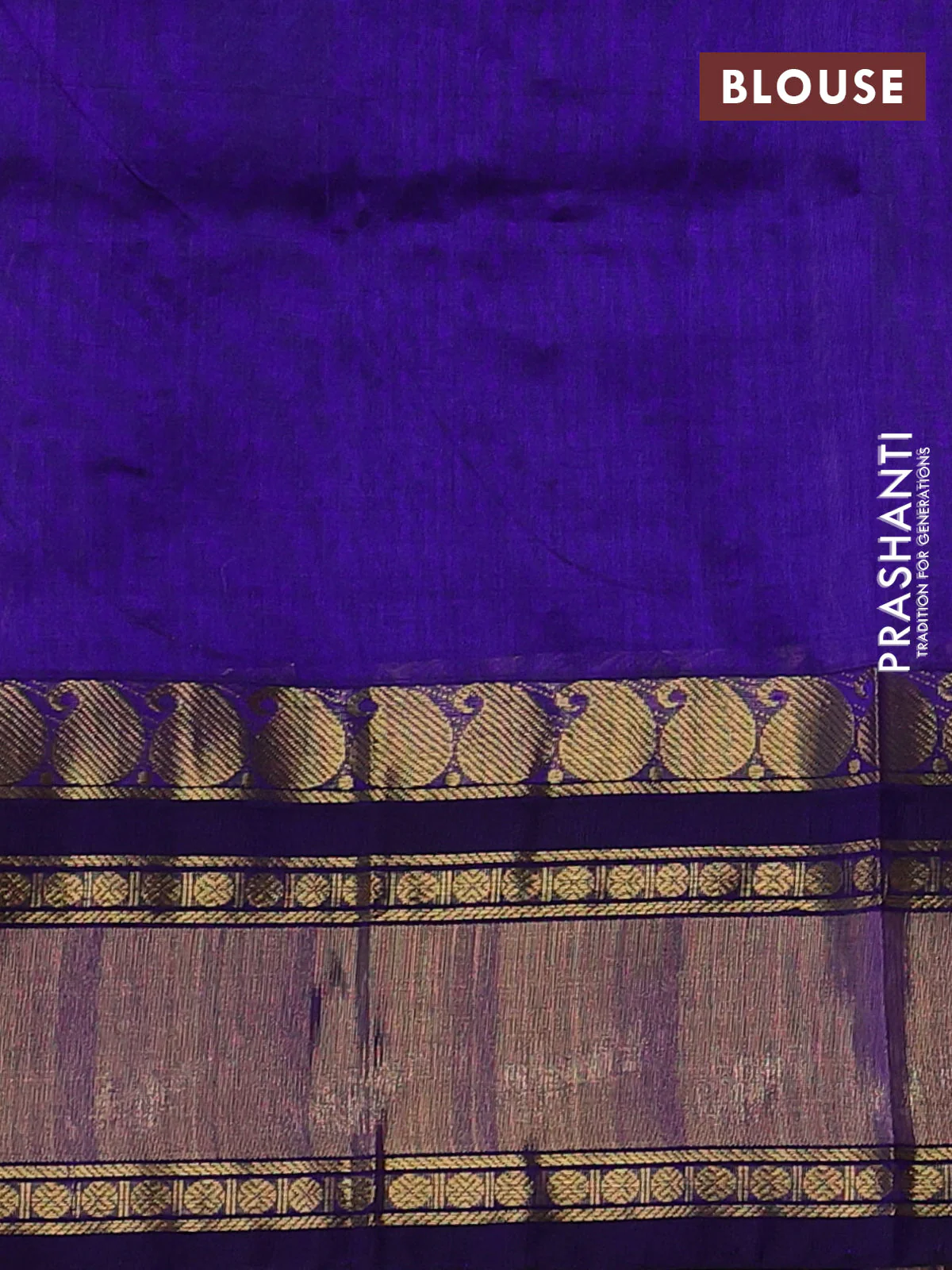 Silk cotton saree cream and blue with allover checked pattern and paisley rettapet zari woven korvai border - Image 3