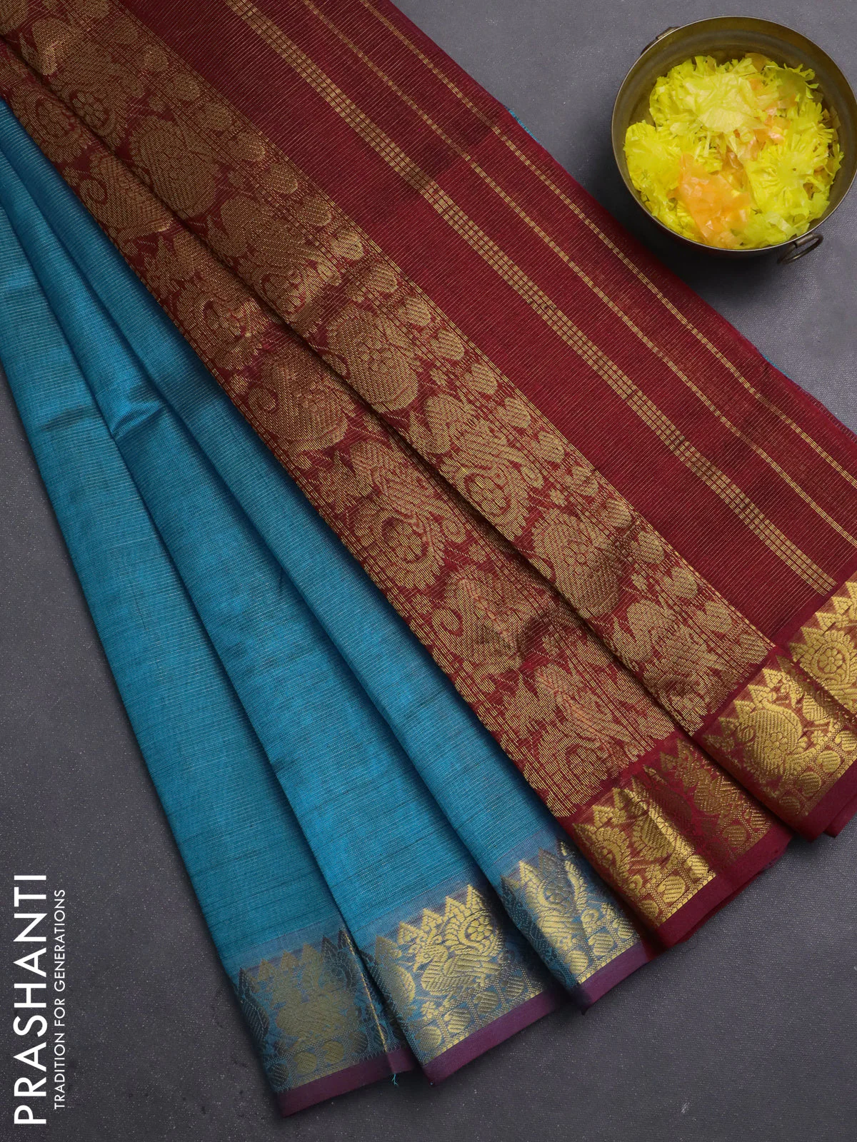 Silk cotton saree cs blue and maroon with allover vairosi pattern and annam zari woven border