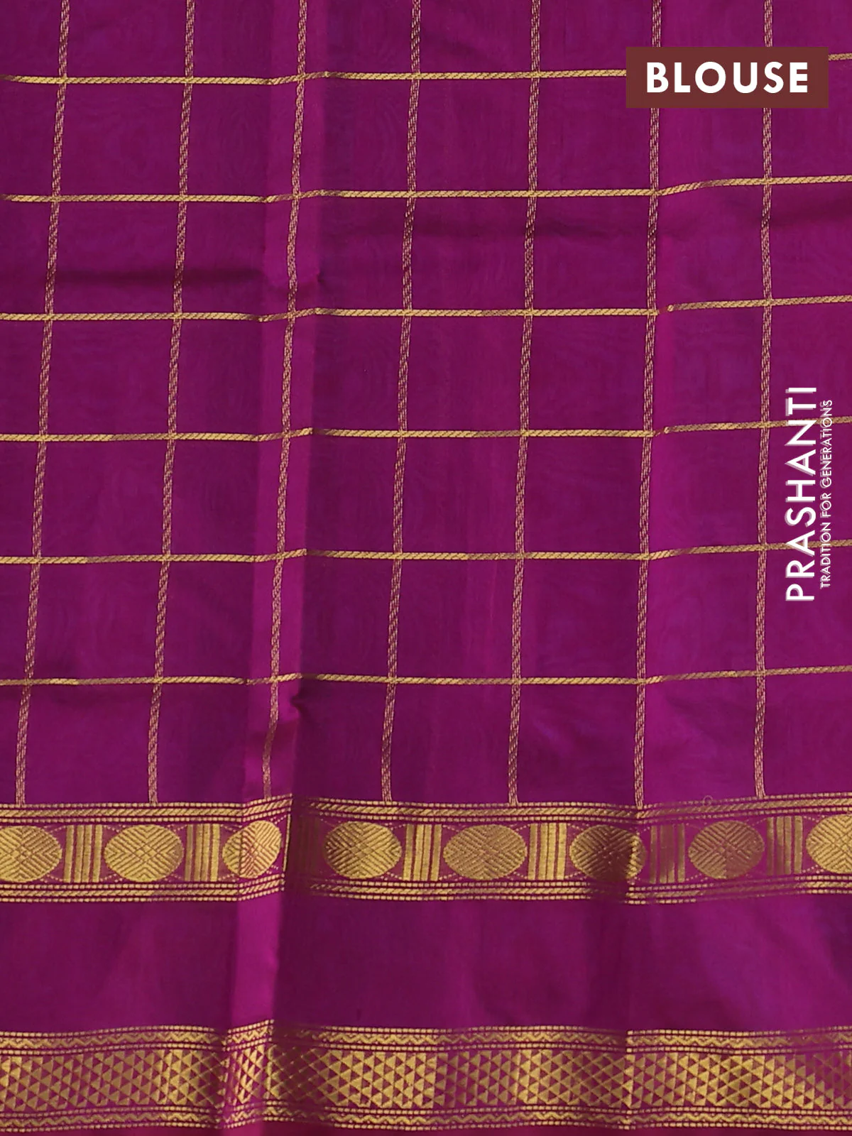 Silk cotton saree cs blue and purple with allover zari checked pattern and rettapet zari woven border - Image 3