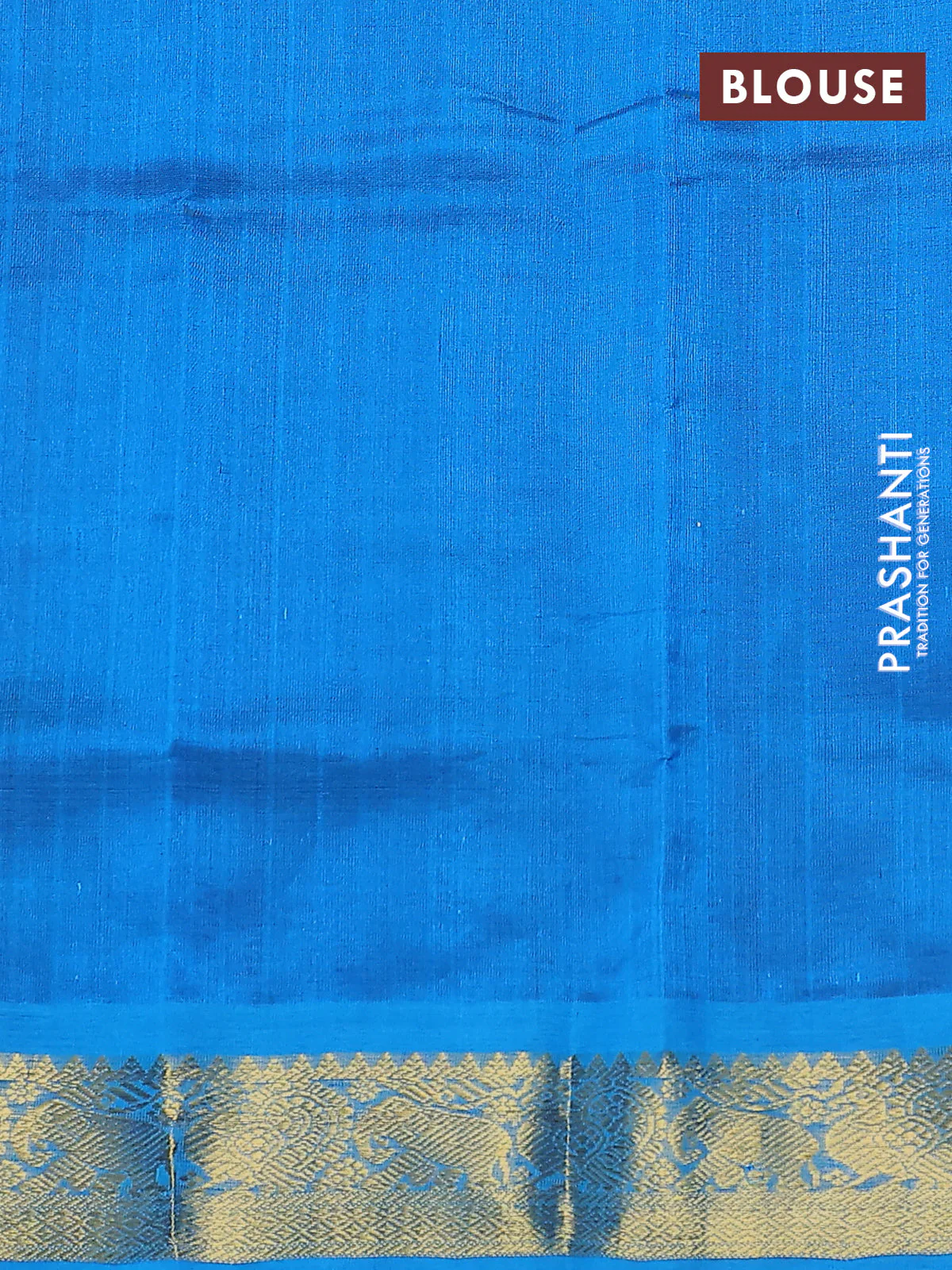 Silk cotton saree dark blue and cs blue with plain body and zari woven border - Image 3