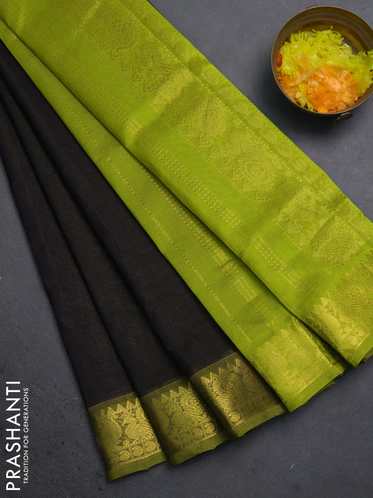 Silk cotton saree deep jamun and light green with allover vairosi pattern and zari woven border
